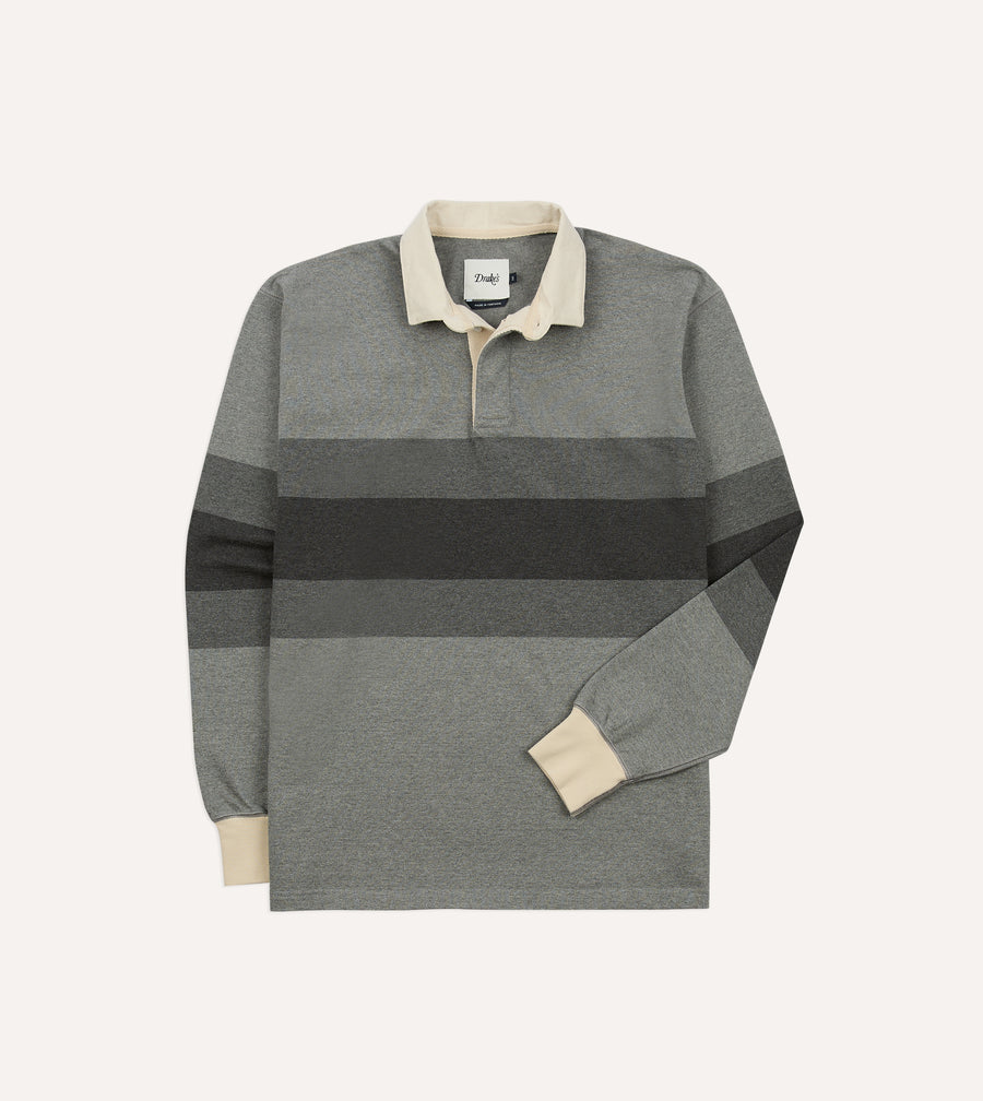 Grey Melange Centre Stripe Cotton Rugby Shirt