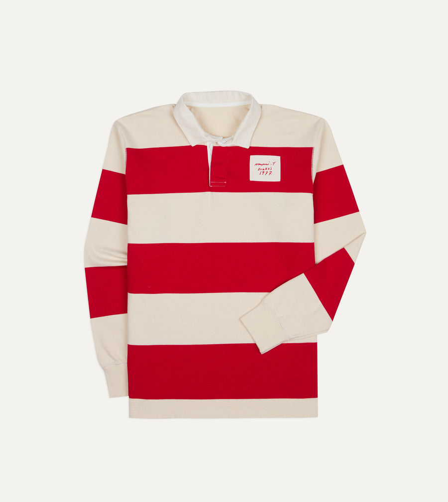 Mayumi Y. for Drake’s Stripe Cotton Embroidered Rugby Shirt