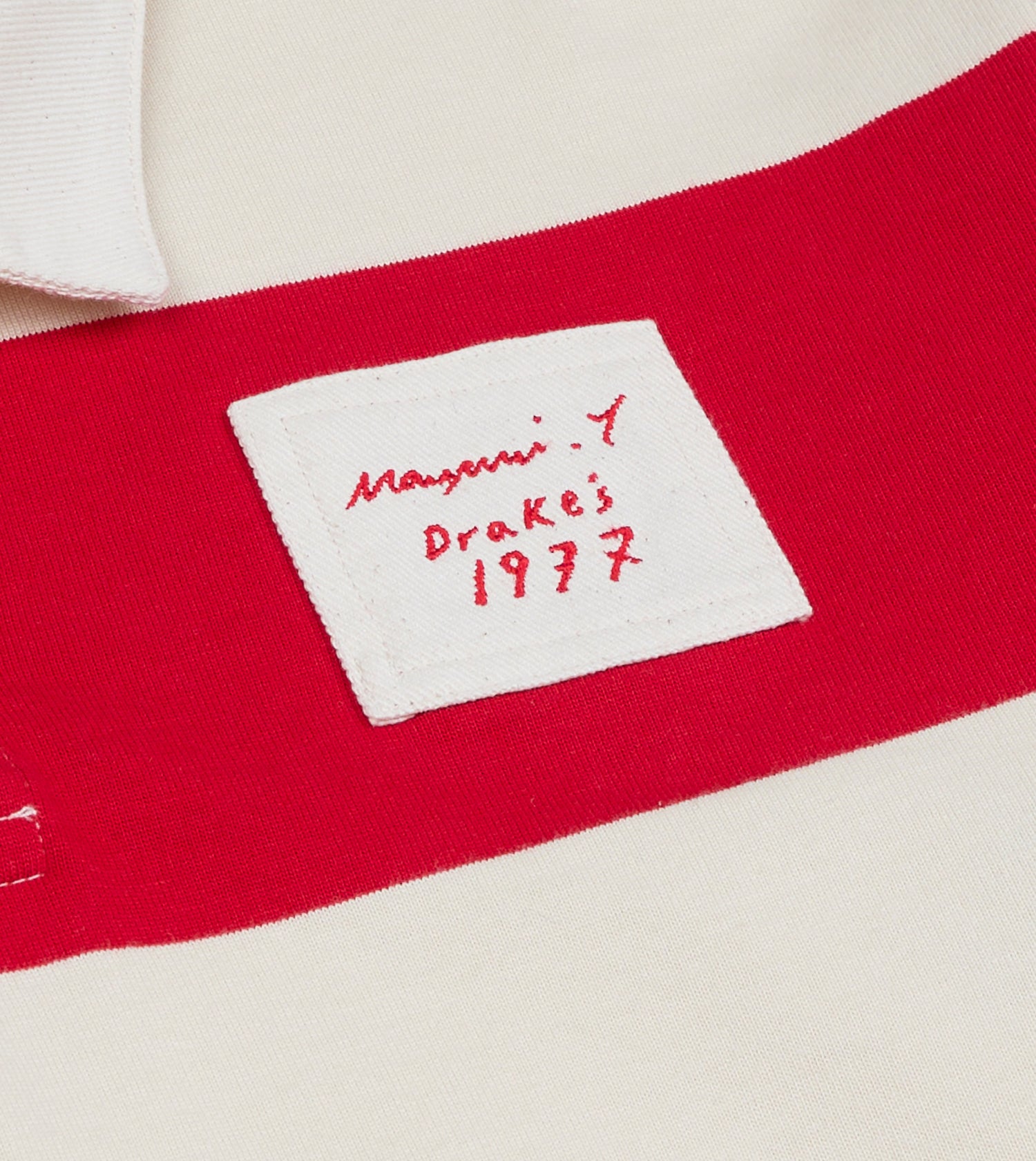 Mayumi Y. for Drake’s Stripe Cotton Embroidered Rugby Shirt