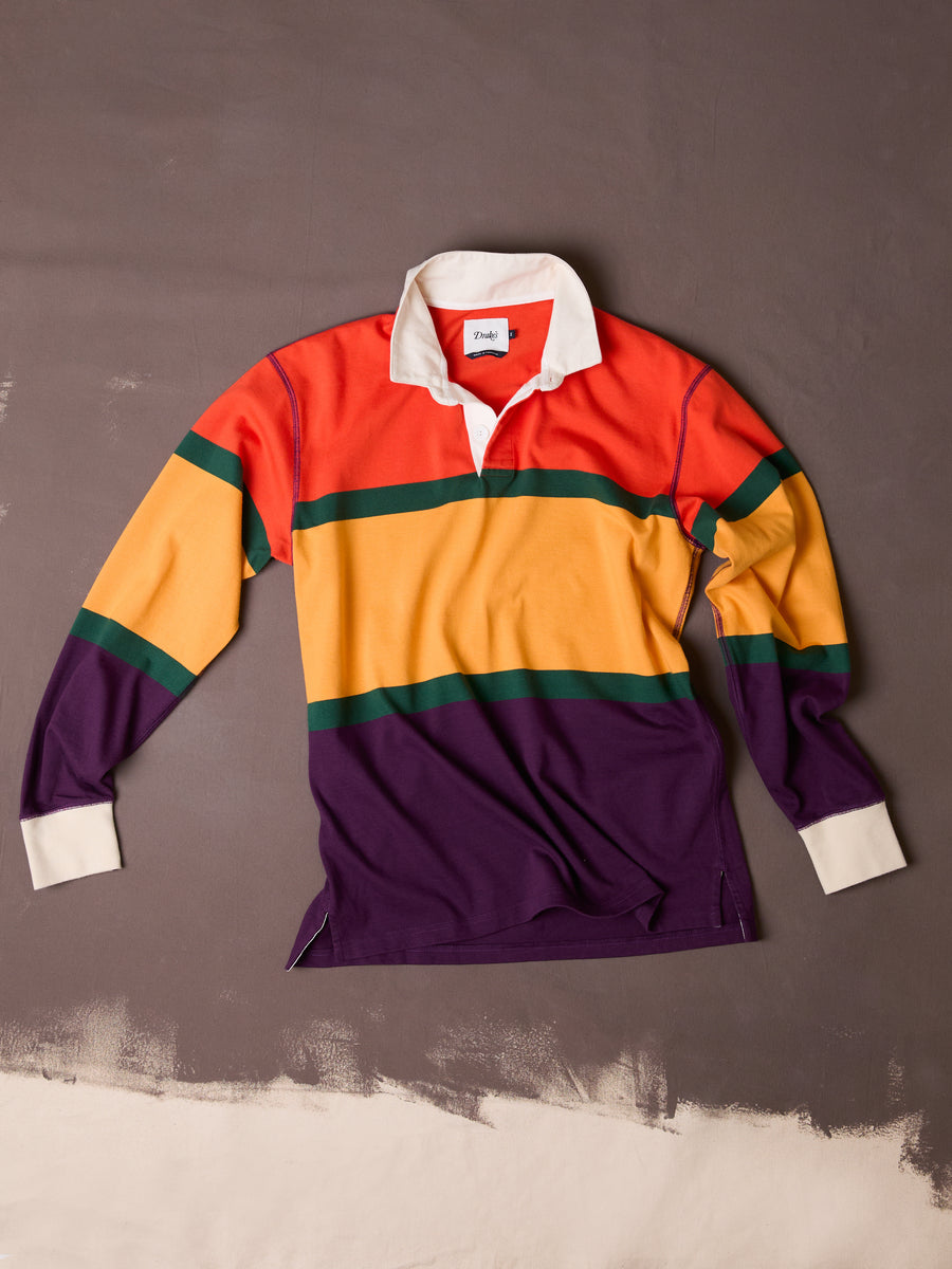 Red, Yellow and Purple Multi Stripe Cotton Rugby Shirt
