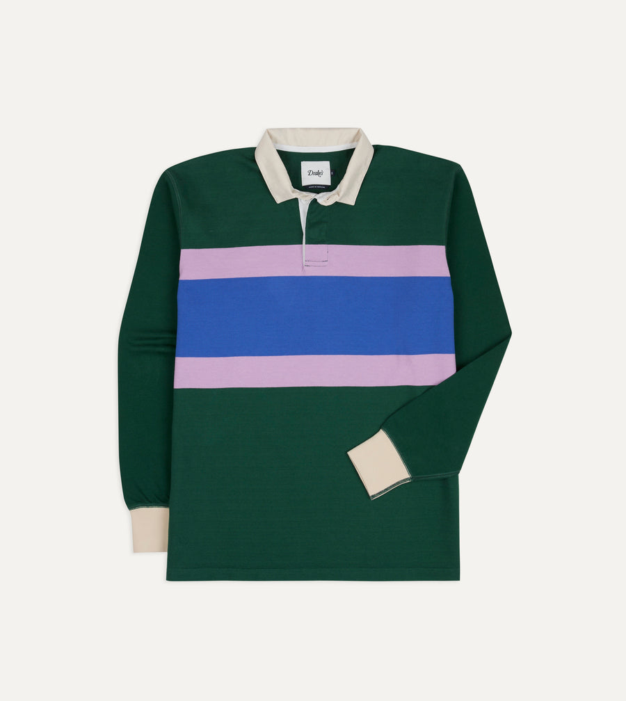Green, Purple and Blue Middle Stripe Cotton Rugby Shirt