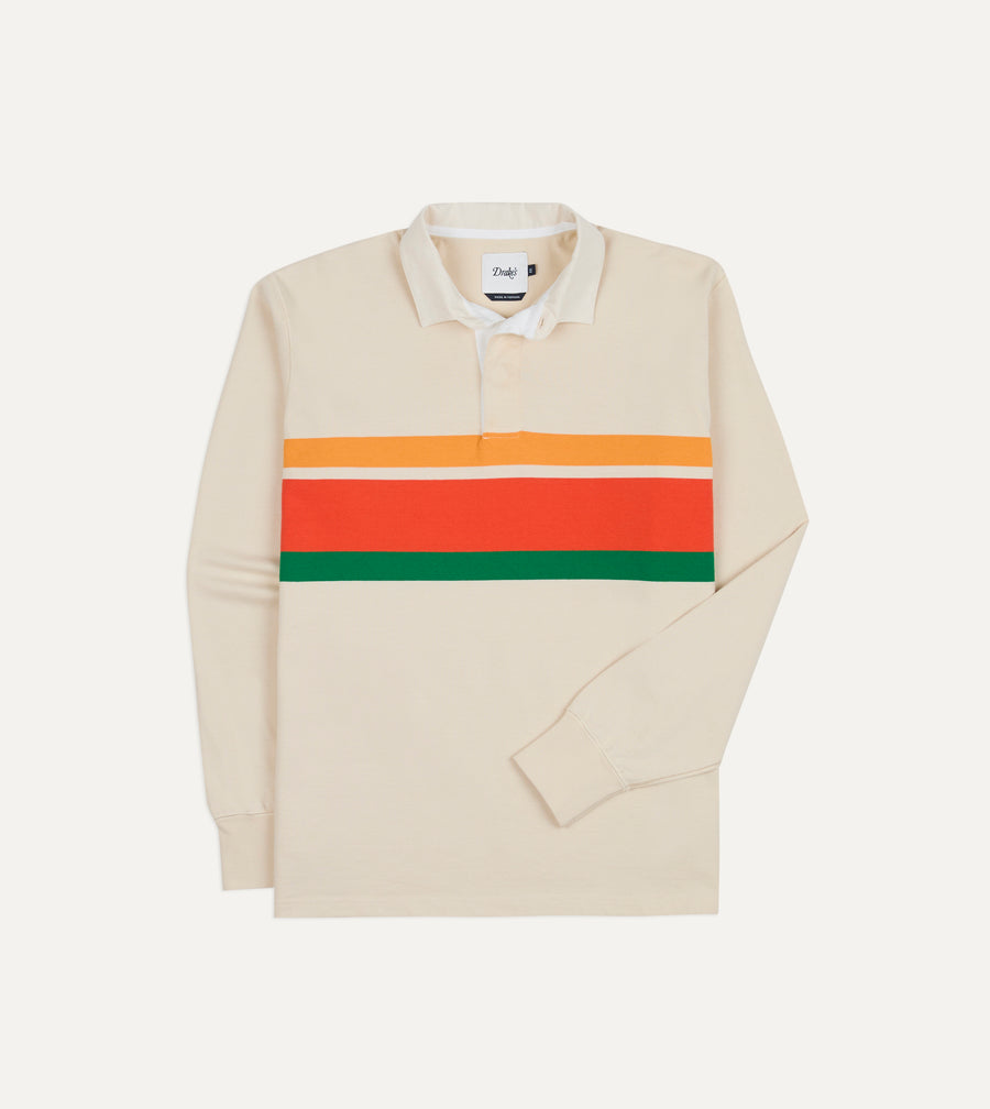 Ecru Multi Centre Stripe Cotton Rugby Shirt