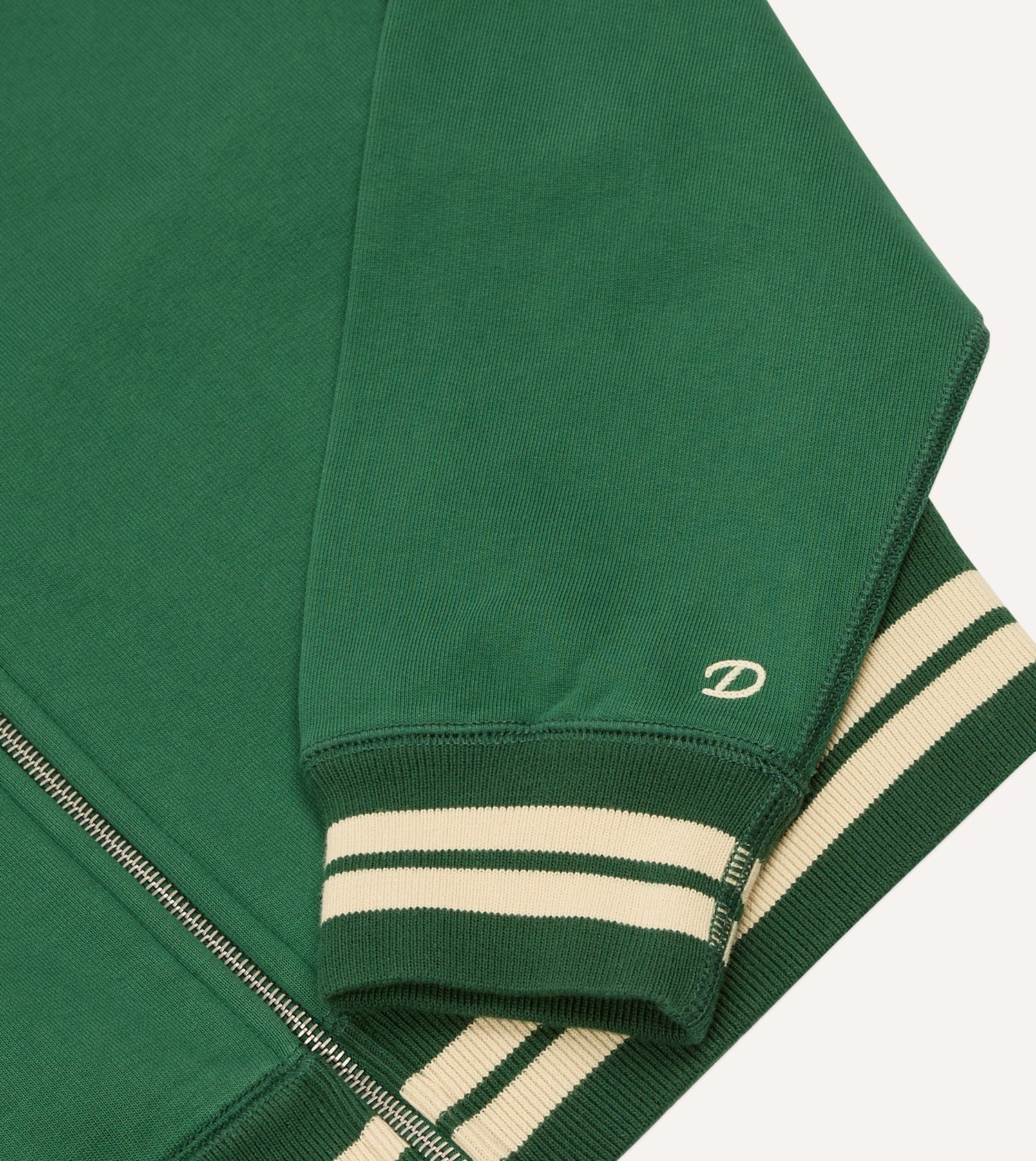 Green and Ecru Cotton Zip-Through Sweatshirt