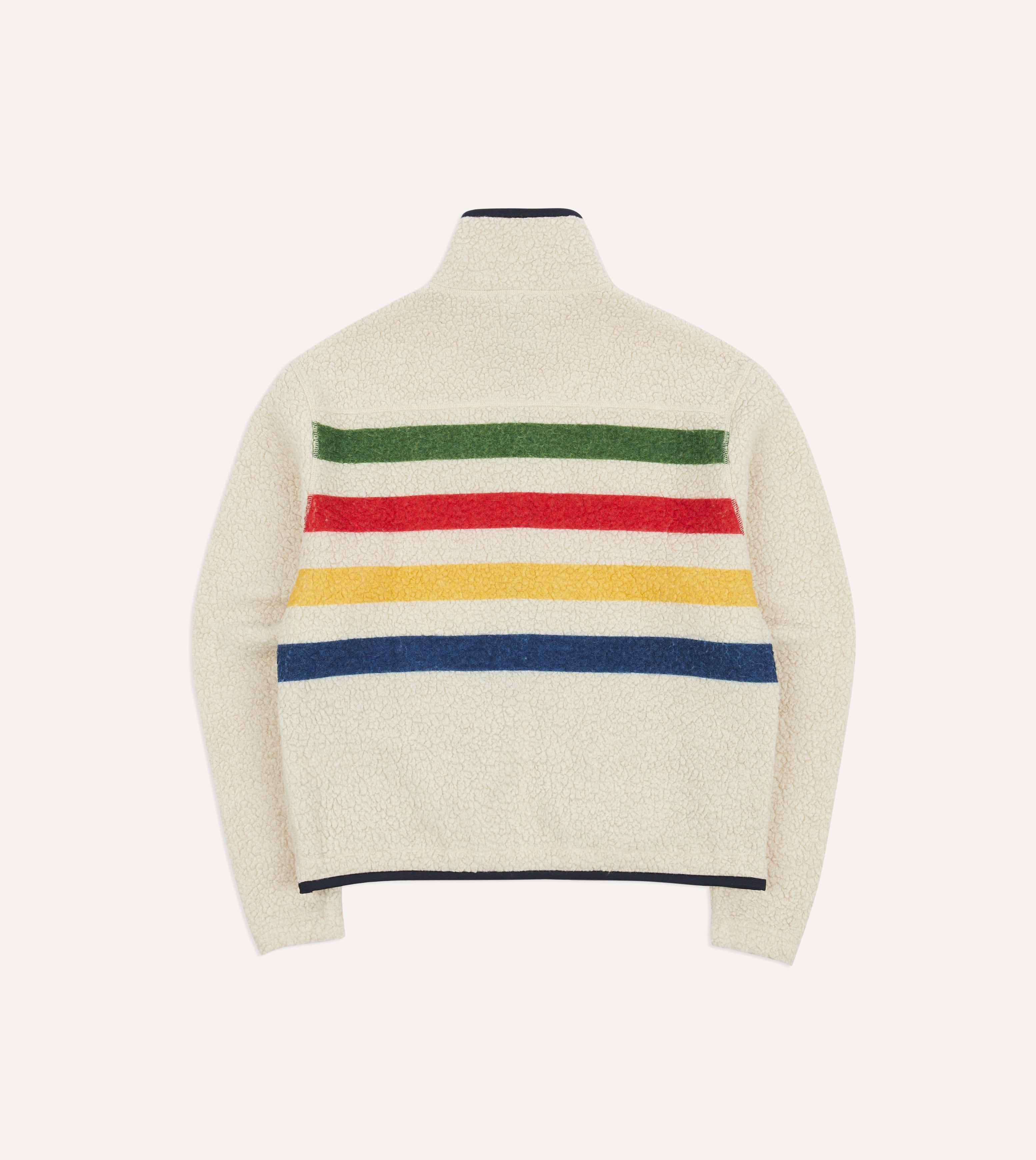 Ecru Stripe Boucle Wool Zip Fleece Jacket