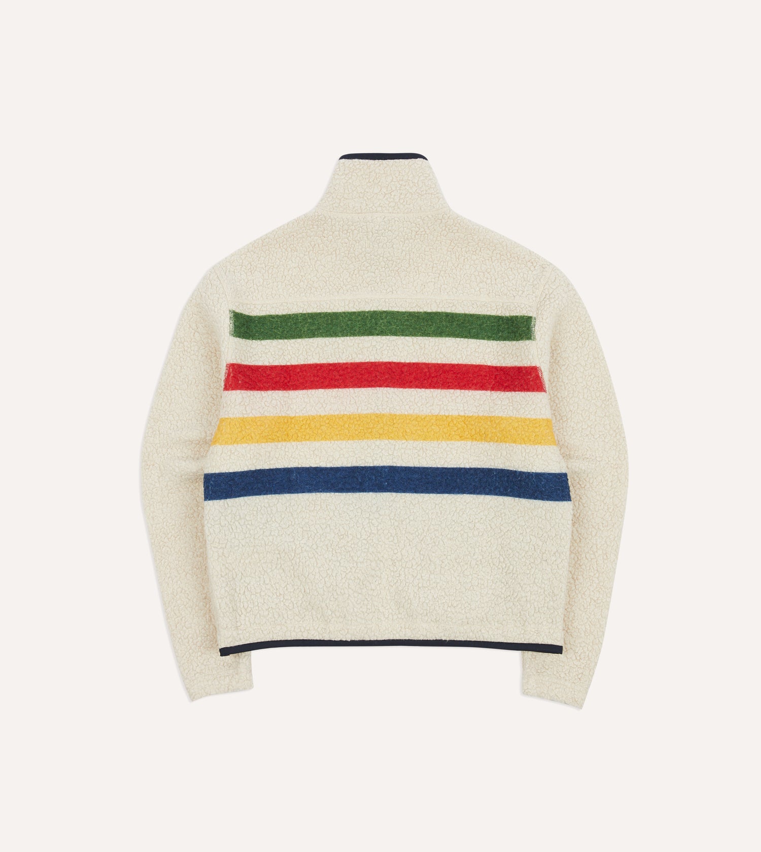 Ecru Stripe Boucle Wool Zip Fleece Jacket