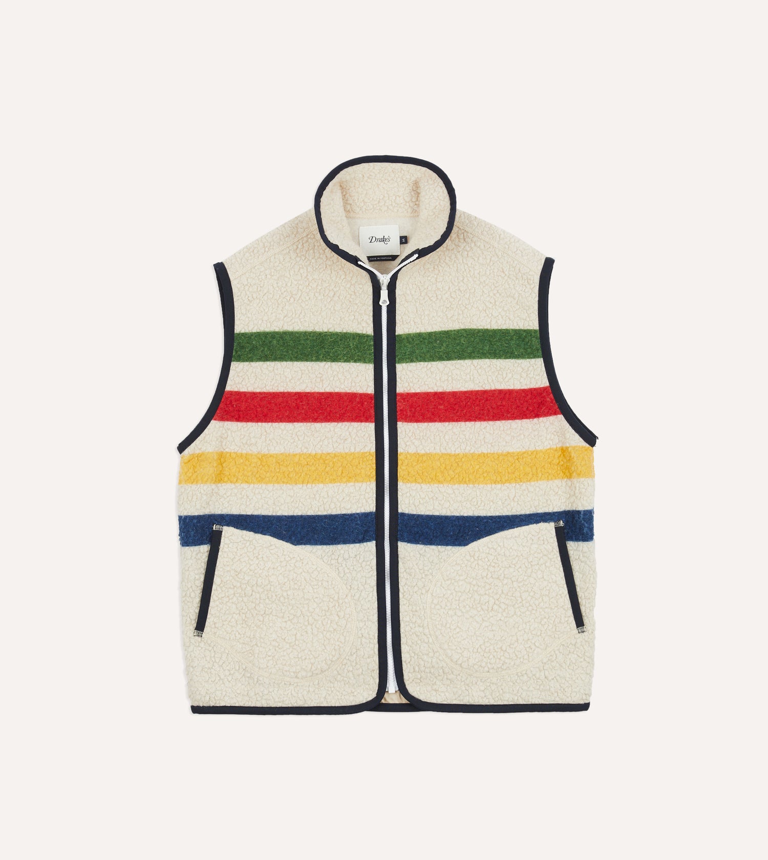 Ecru Stripe Boucle Wool Zip Fleece Vest