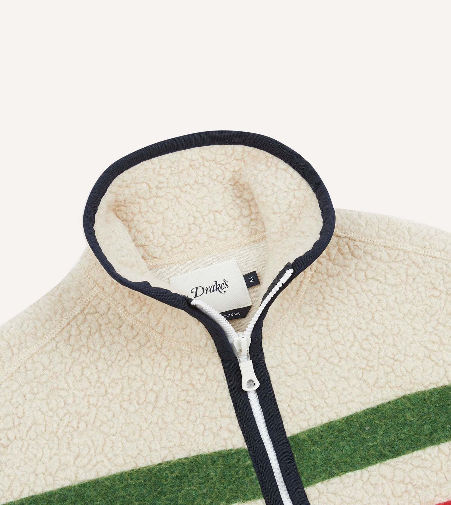 Ecru Stripe Boucle Wool Zip Fleece Vest