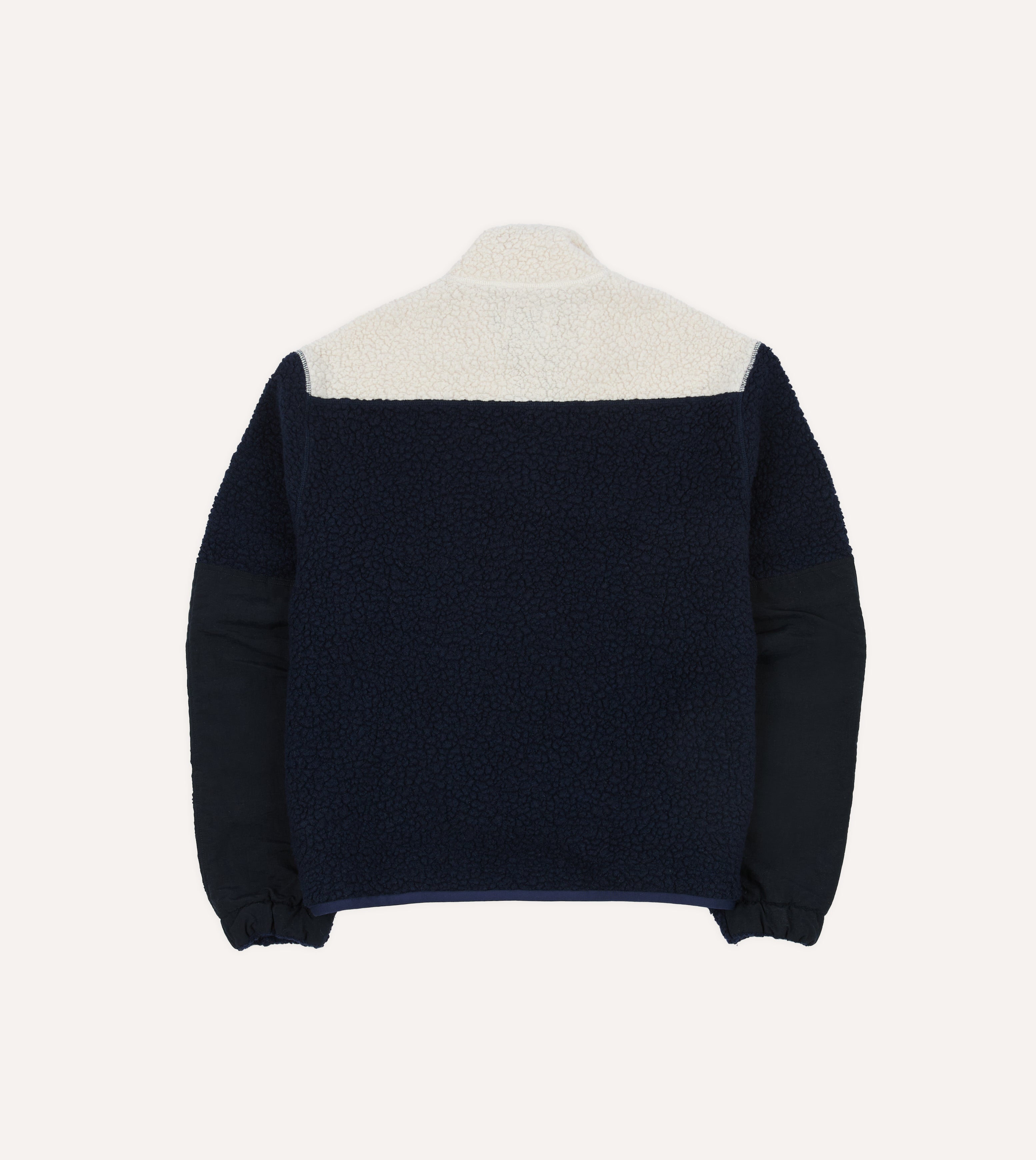 Navy, Ecru and Khaki Boucle Wool Half-Zip Fleece Jacket