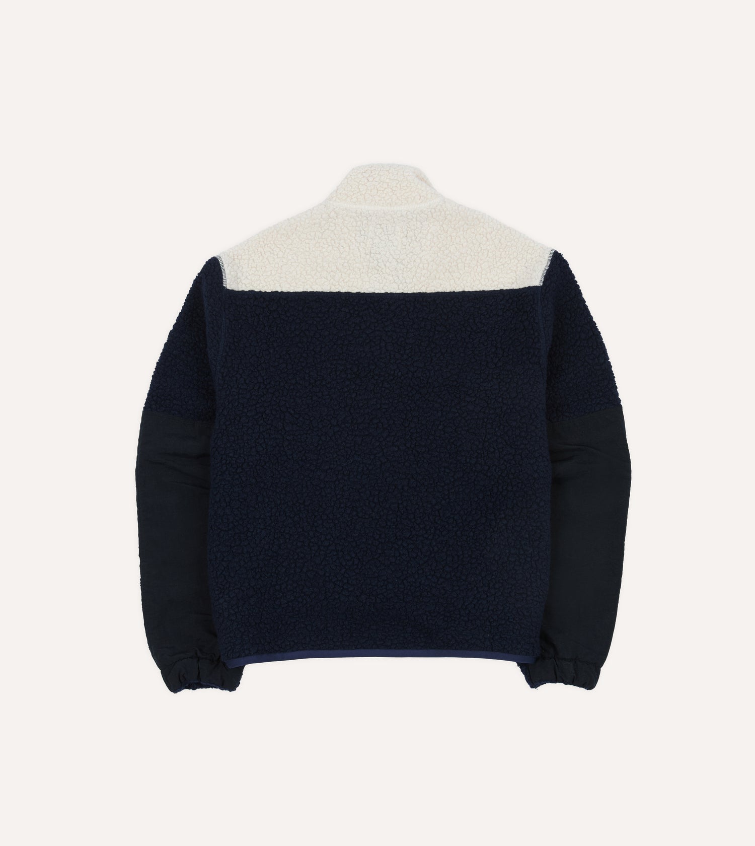 Navy, Ecru and Khaki Boucle Wool Half-Zip Fleece Jacket