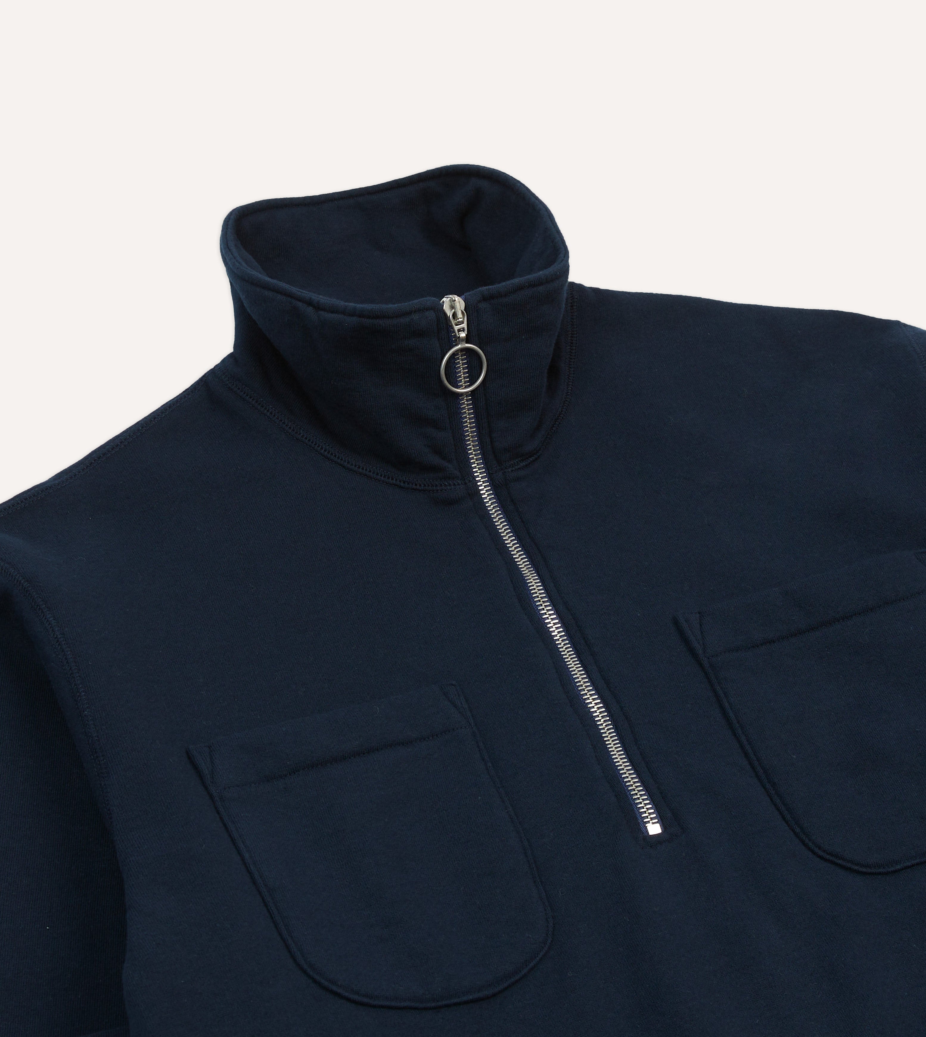 Navy Cotton Half-Zip Collared Sweatshirt – Drakes US