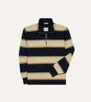 Drake's by A. Levine Navy Stripe Cotton Quarter Zip Rugby Shirt
