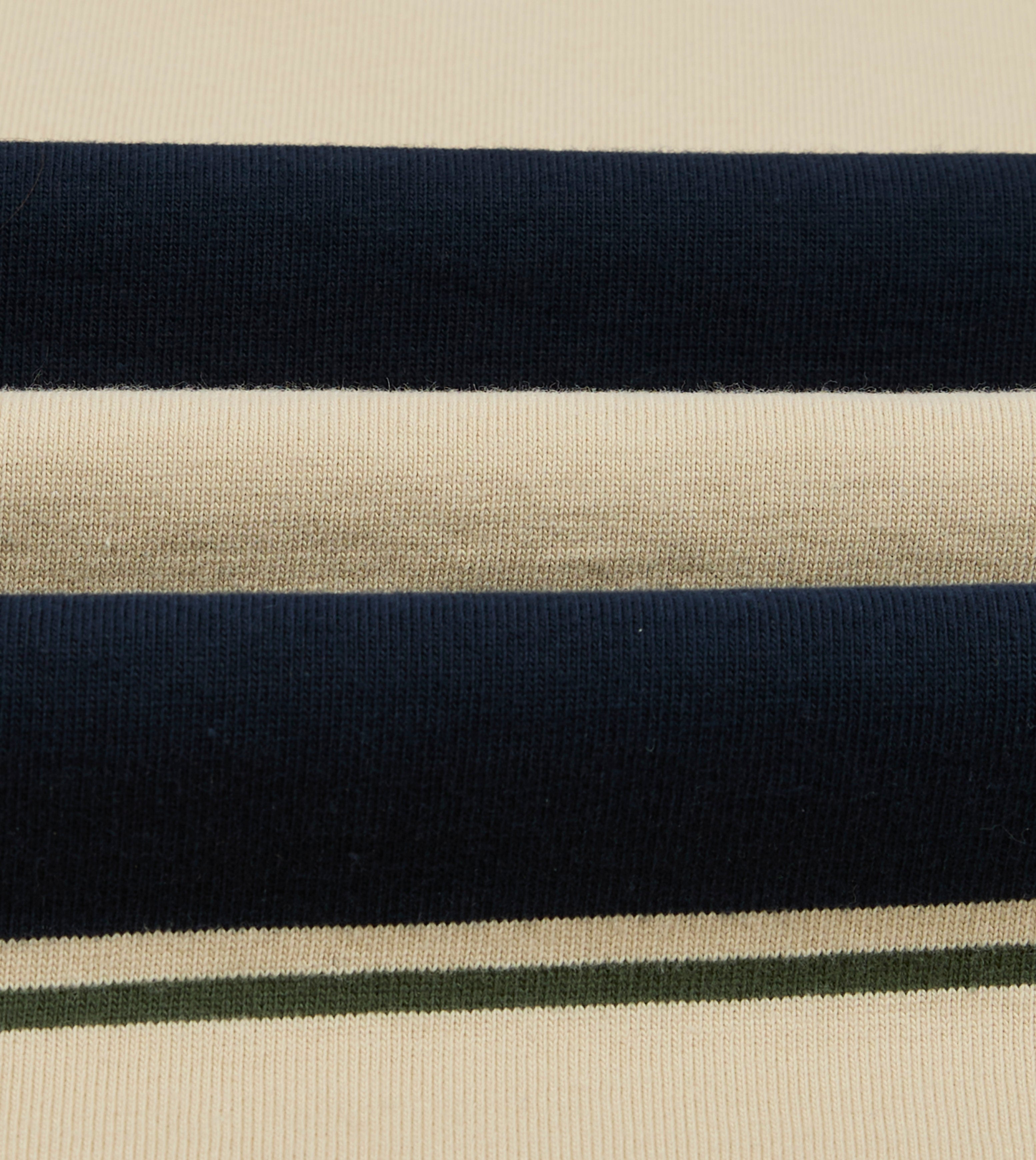 Drake's by A. Levine Navy Stripe Cotton Quarter Zip Rugby Shirt