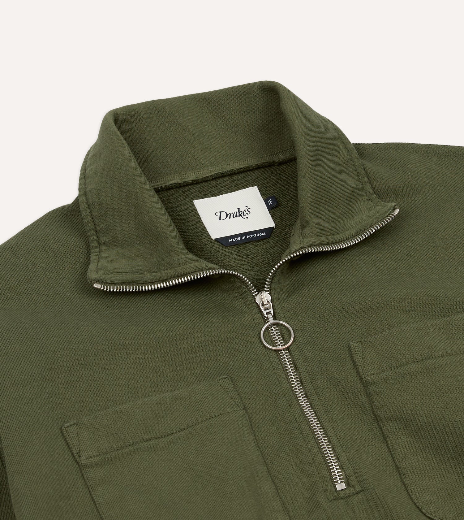 Khaki Green Cotton Quarter Zip Collared Sweatshirt