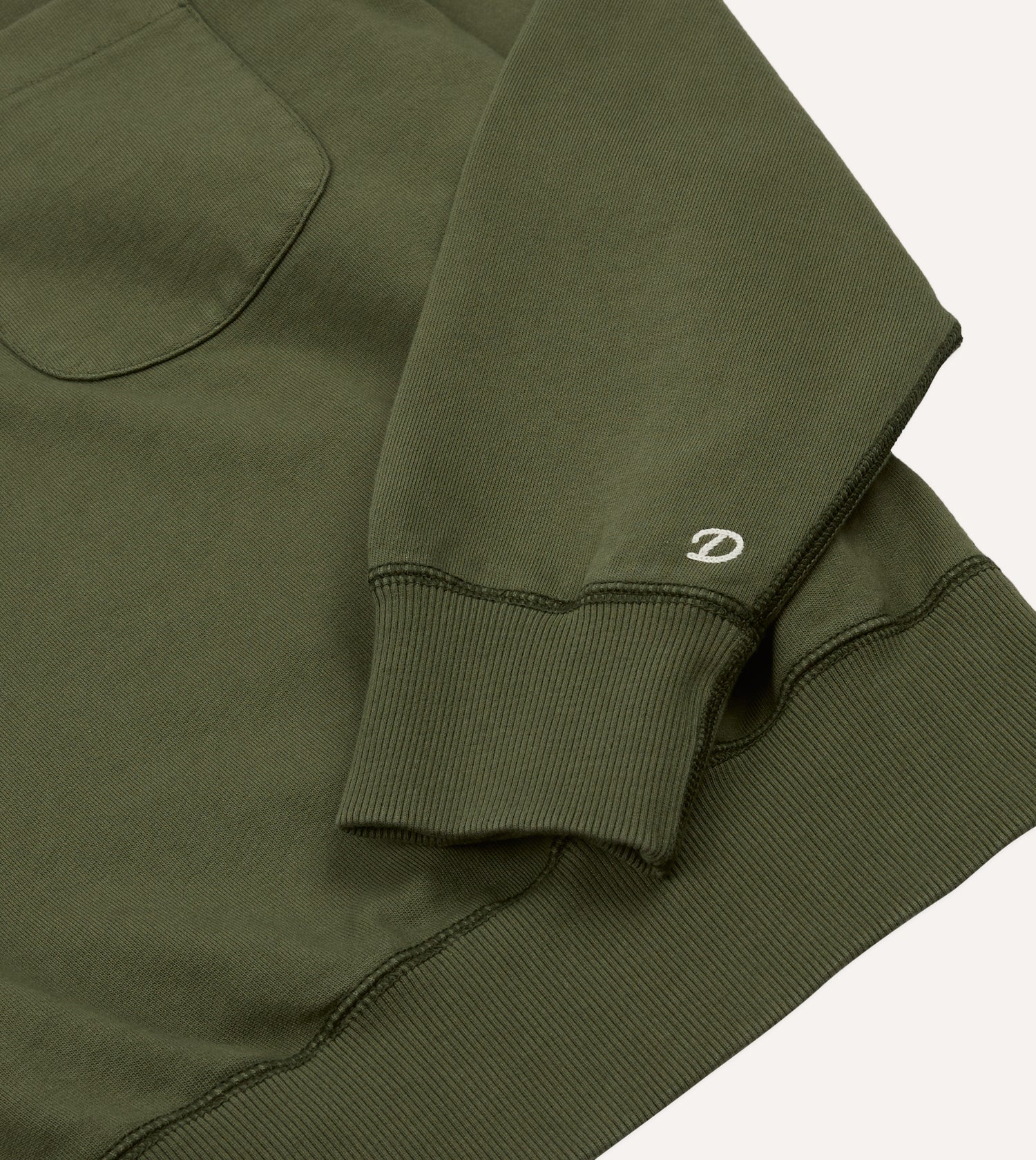 Khaki Green Cotton Quarter Zip Collared Sweatshirt