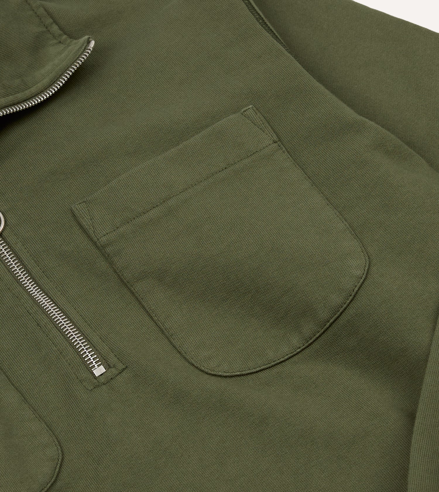 Khaki Green Cotton Quarter Zip Collared Sweatshirt