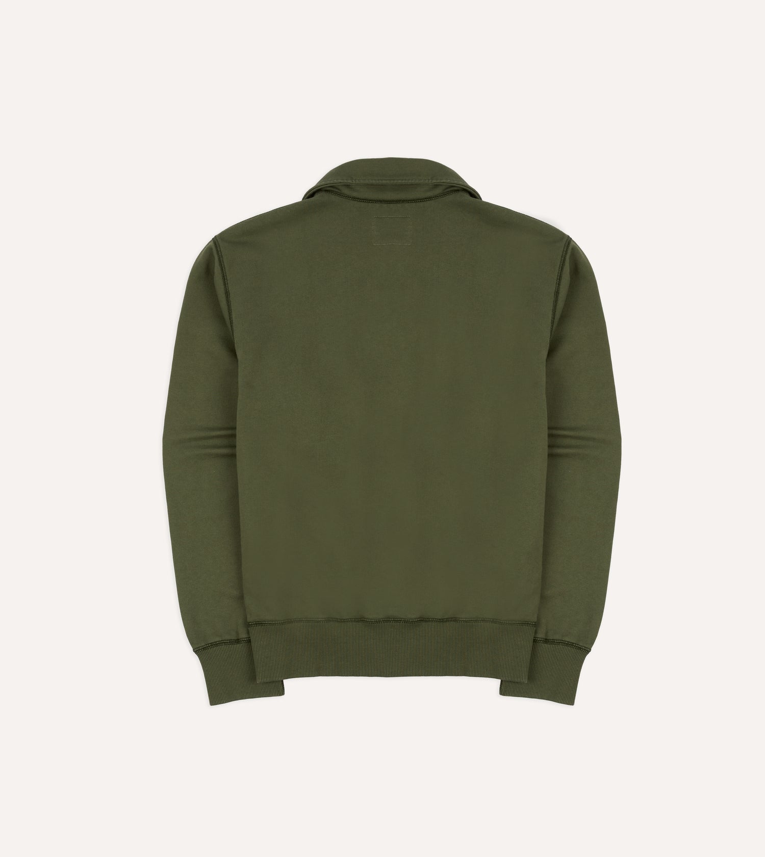 Khaki Green Cotton Quarter Zip Collared Sweatshirt