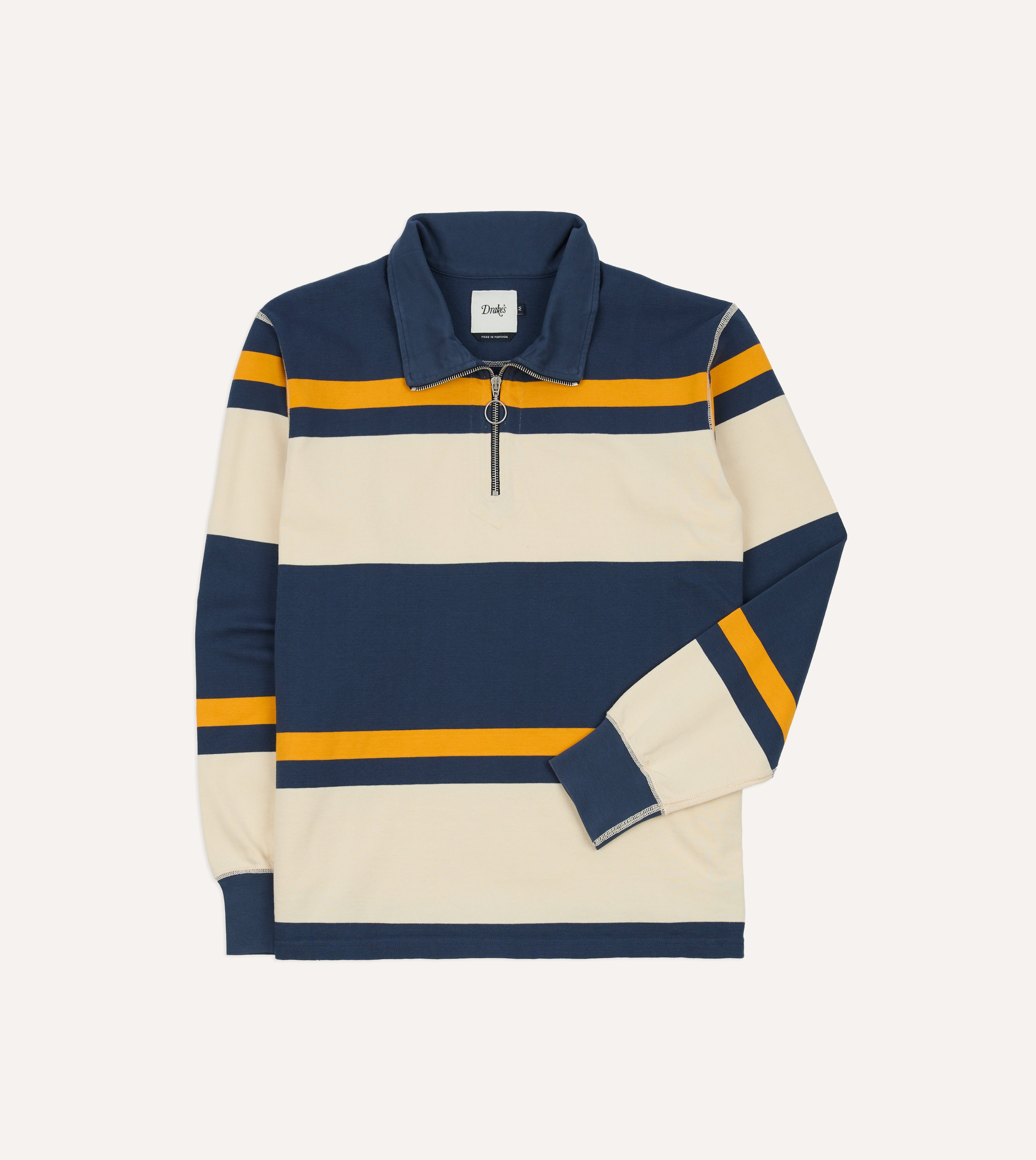 Navy and Yellow Stripe Cotton Quarter Zip Rugby Shirt – Drakes US
