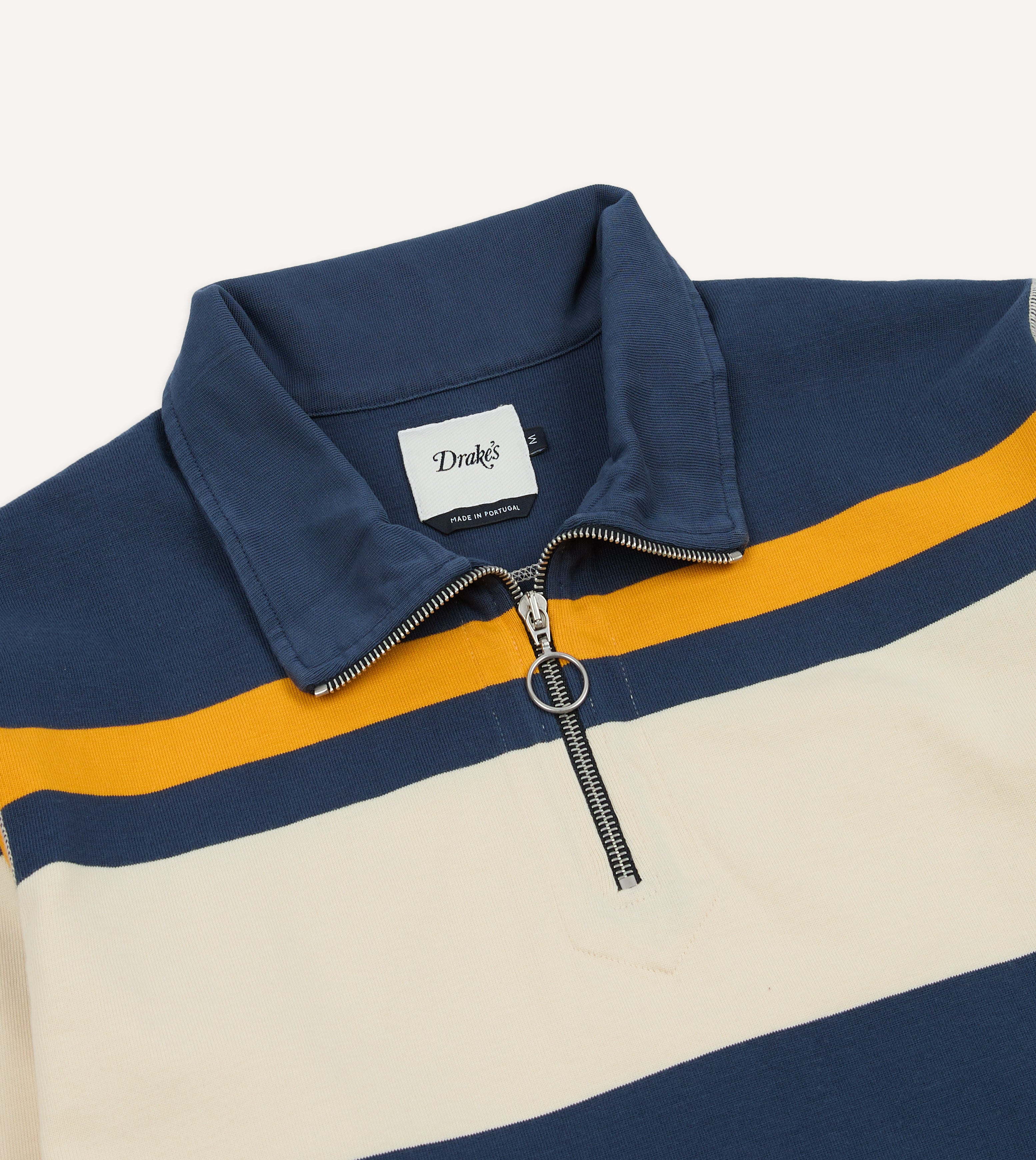 Navy and Yellow Stripe Cotton Quarter Zip Rugby Shirt – Drakes US