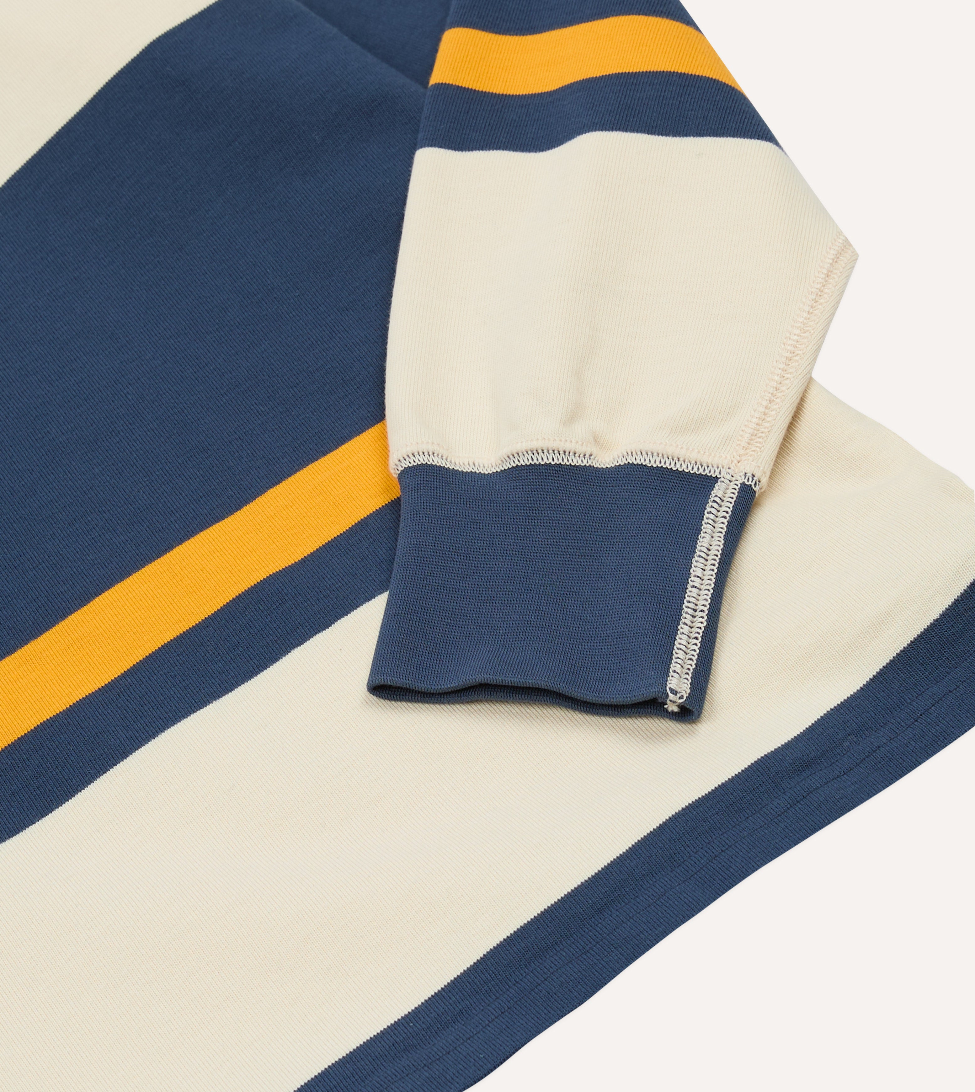 Navy and Yellow Stripe Cotton Quarter Zip Rugby Shirt – Drakes US