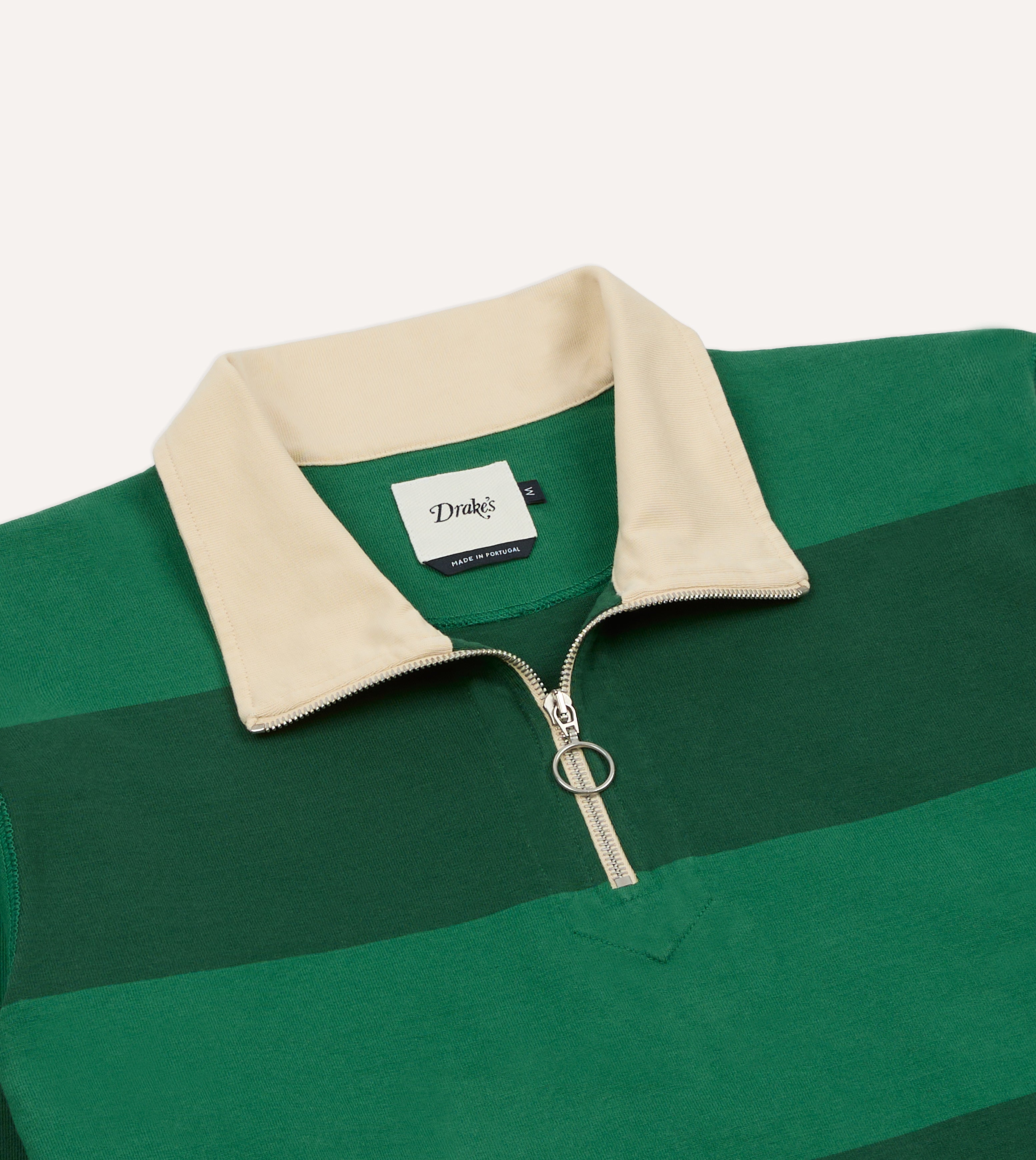 Green Block Stripe Cotton Quarter Zip Rugby Shirt – Drakes US