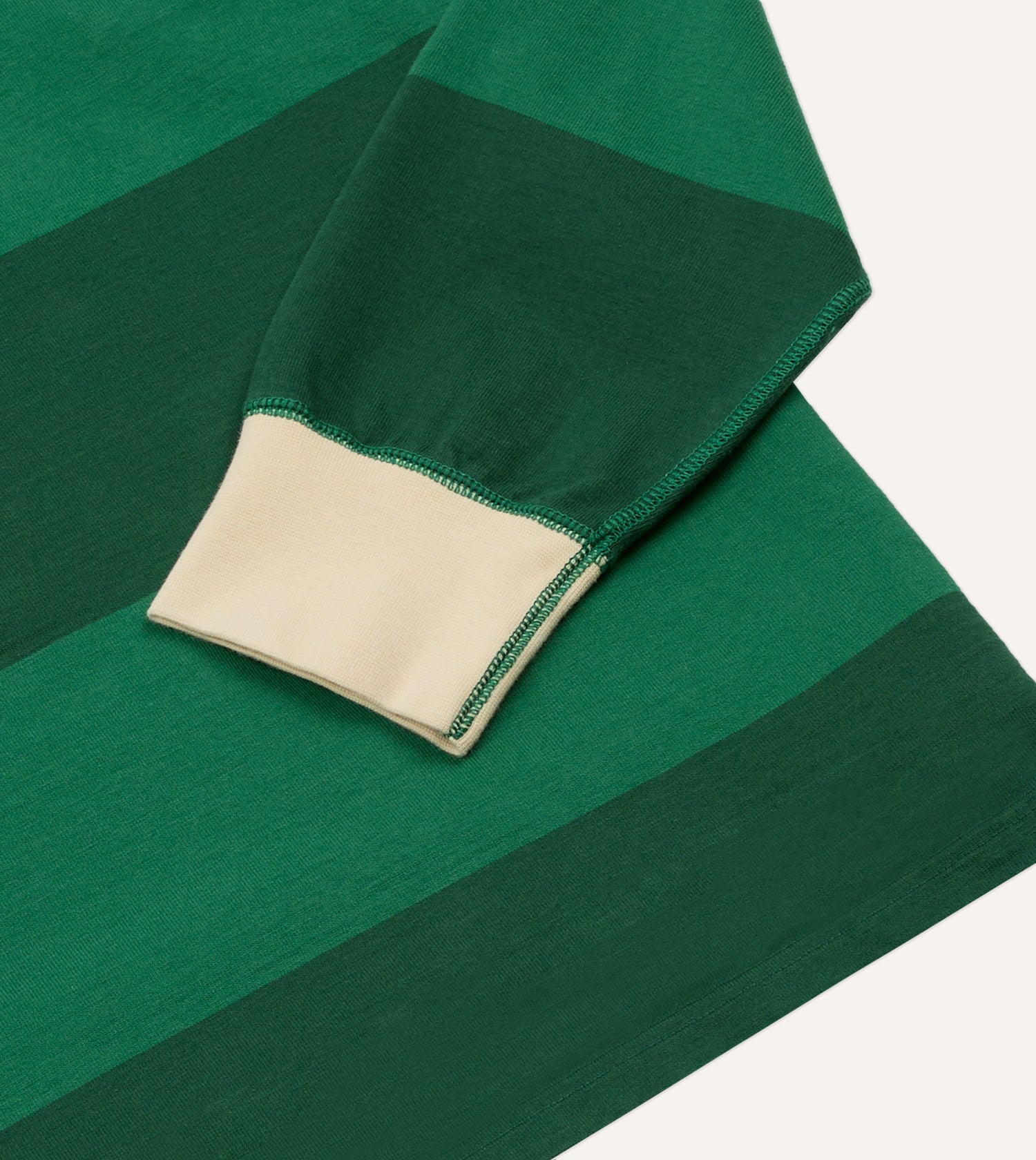 Green Block Stripe Cotton Quarter Zip Rugby Shirt