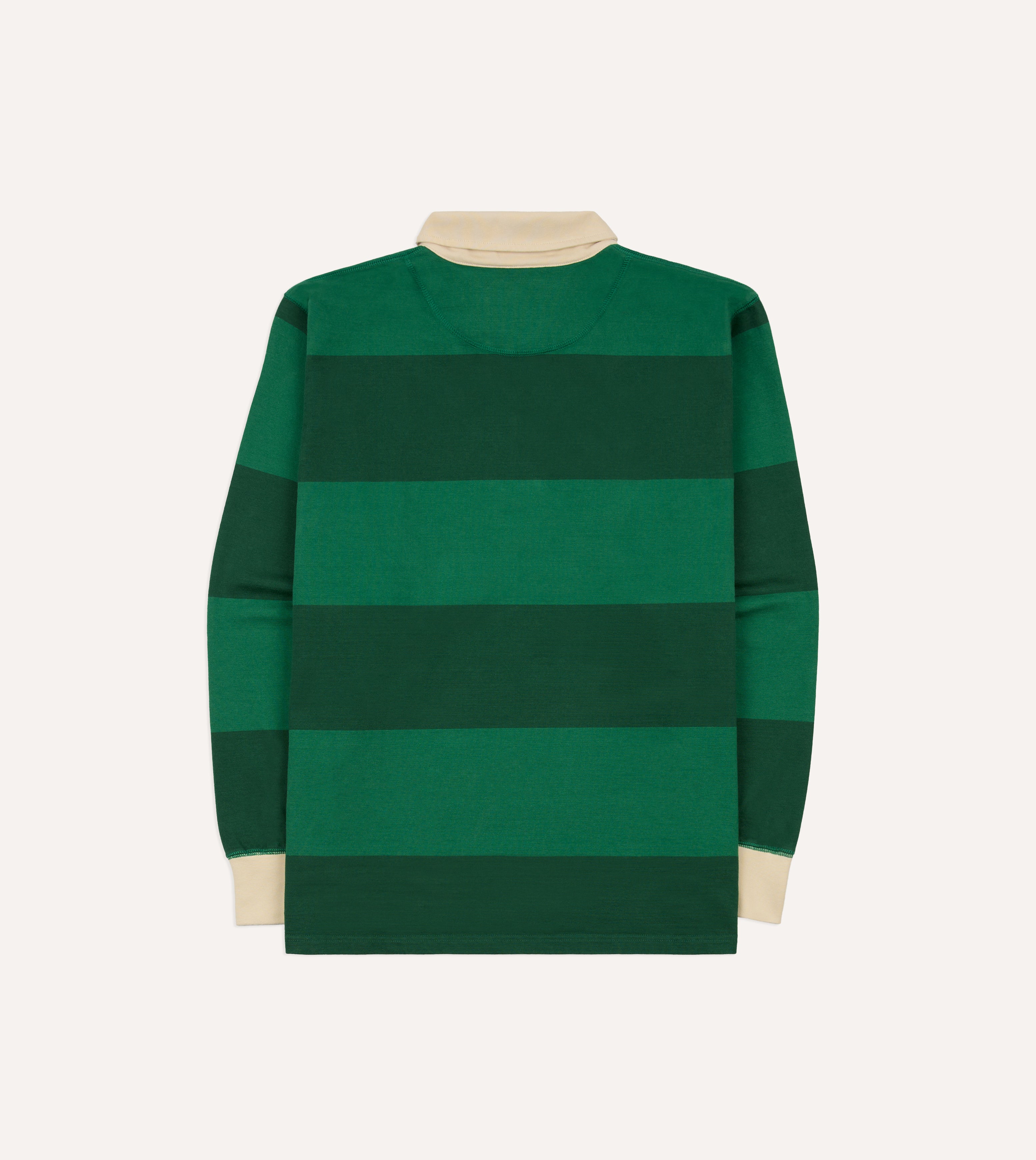Green Block Stripe Cotton Quarter Zip Rugby Shirt