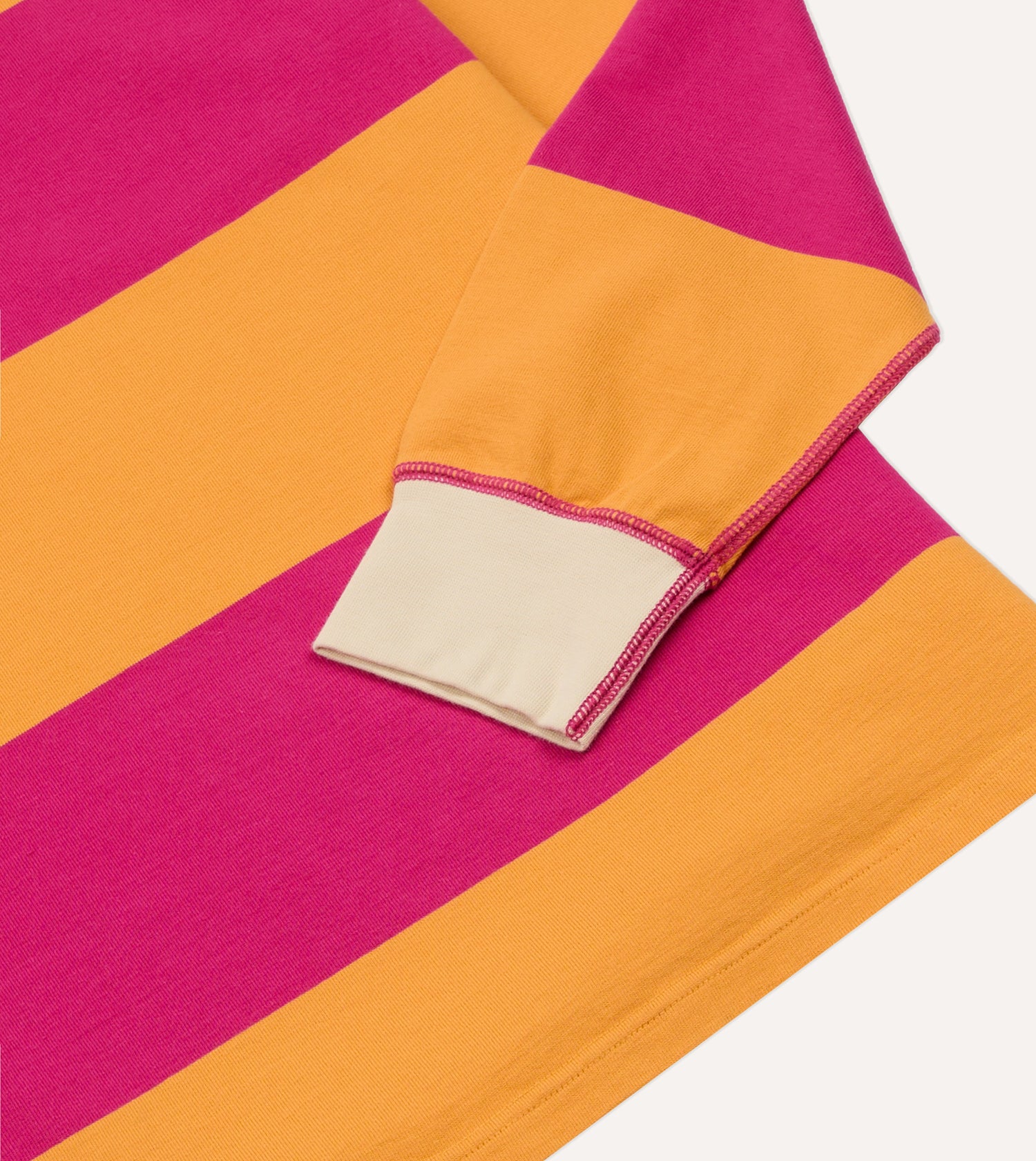 Pink and Orange Block Stripe Cotton Quarter Zip Rugby Shirt