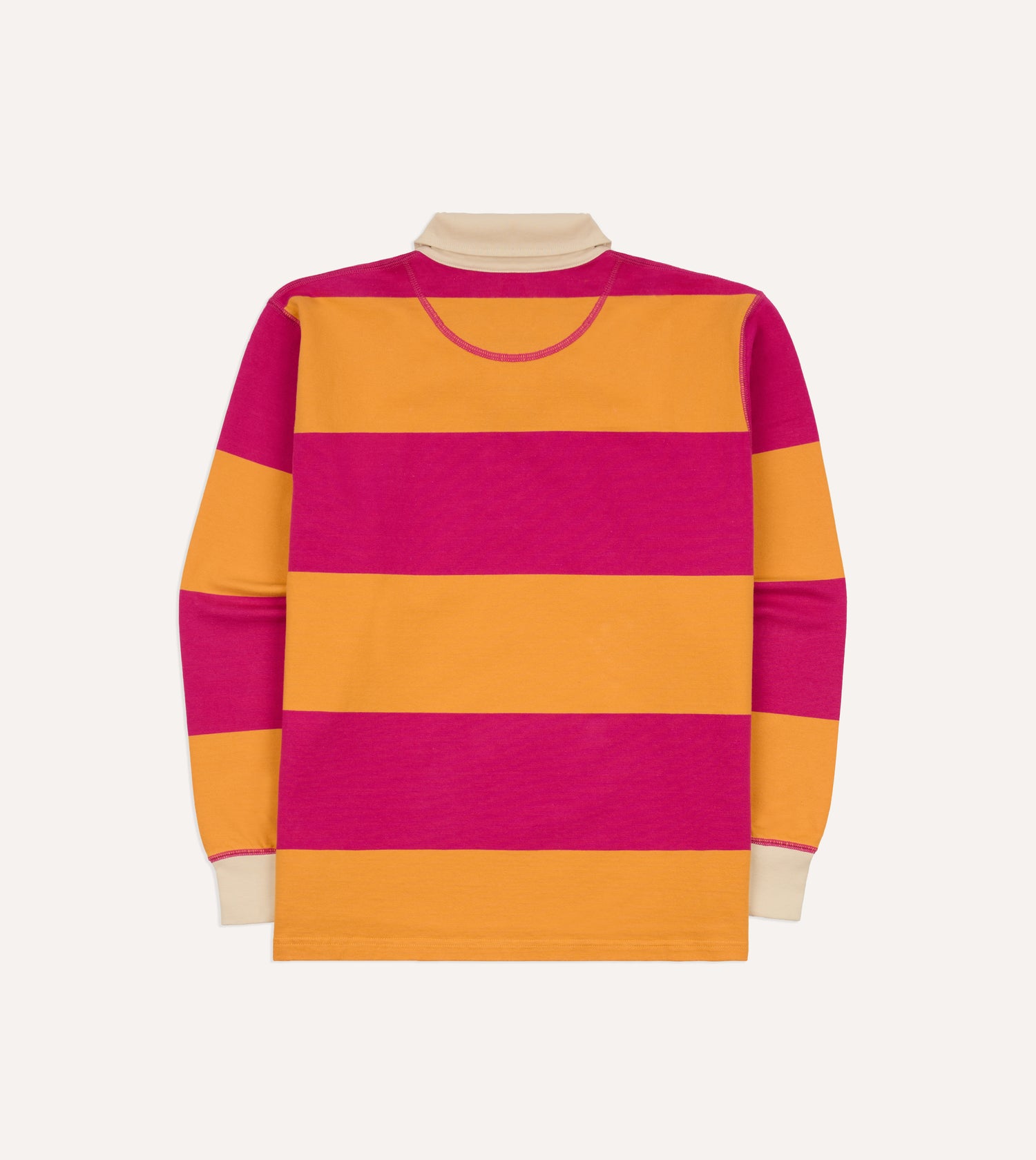 Pink and Orange Block Stripe Cotton Quarter Zip Rugby Shirt