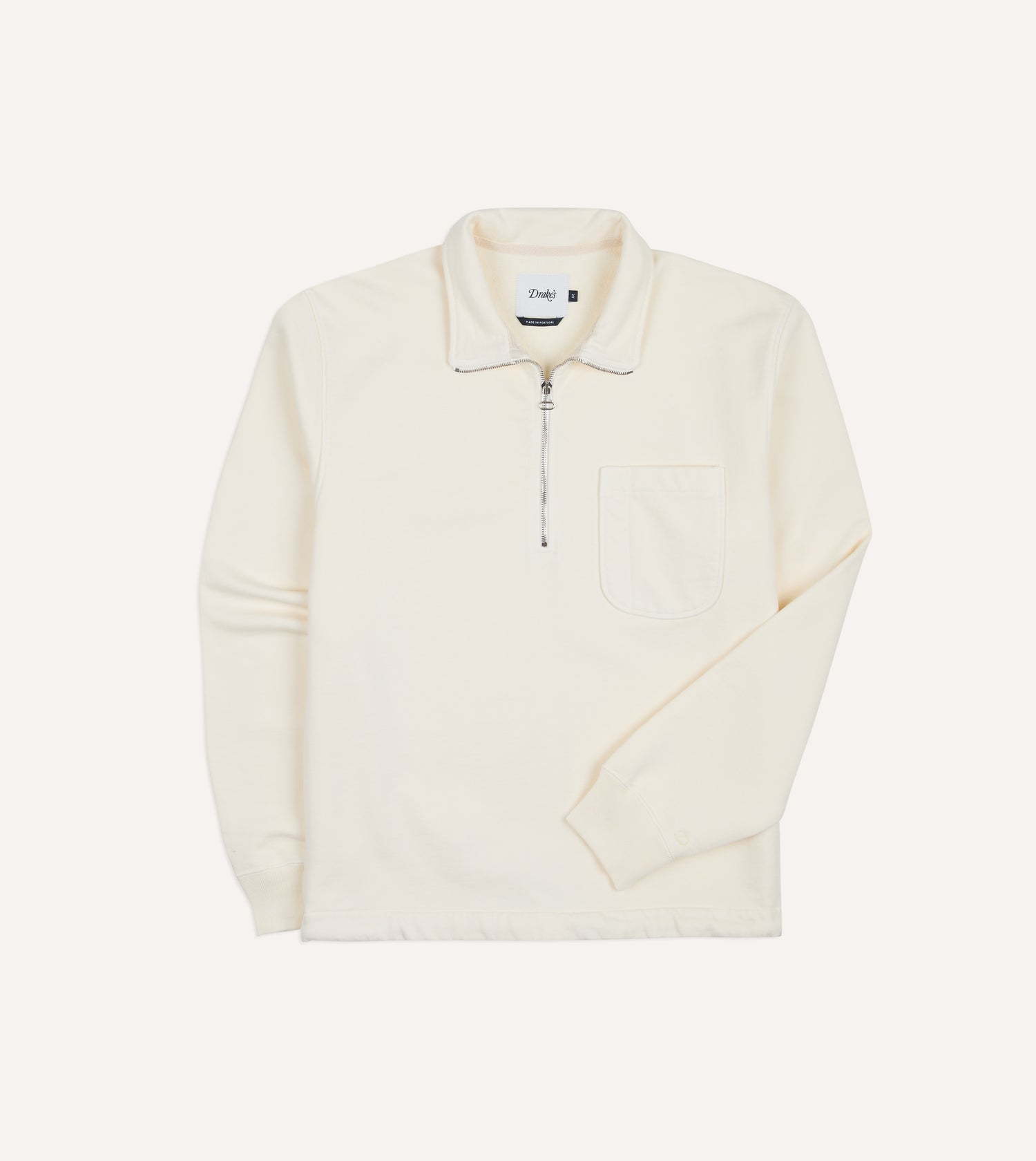 Ecru Cotton Quarter Zip Collared Drawstring Sweatshirt