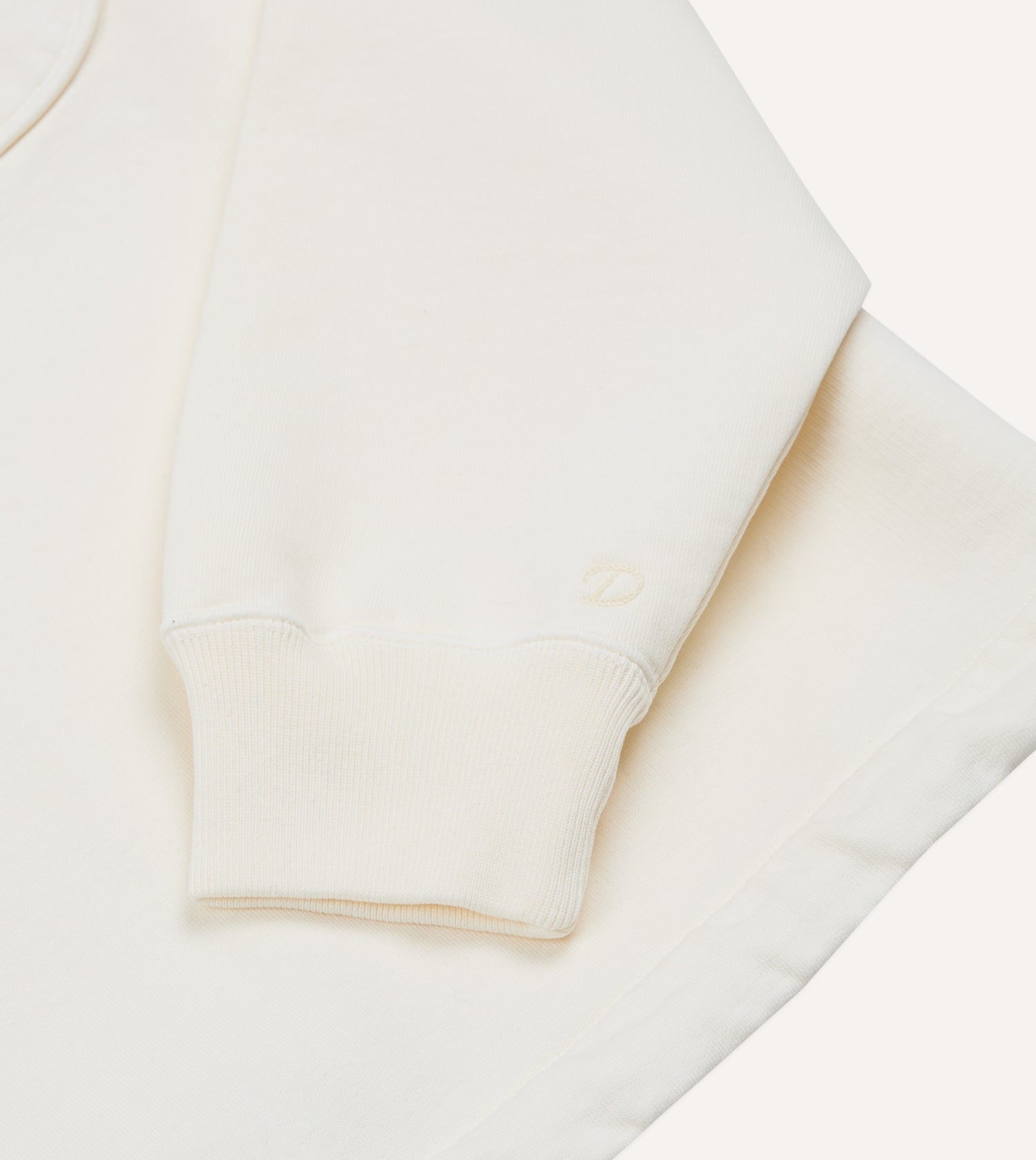 Ecru Cotton Quarter Zip Collared Drawstring Sweatshirt