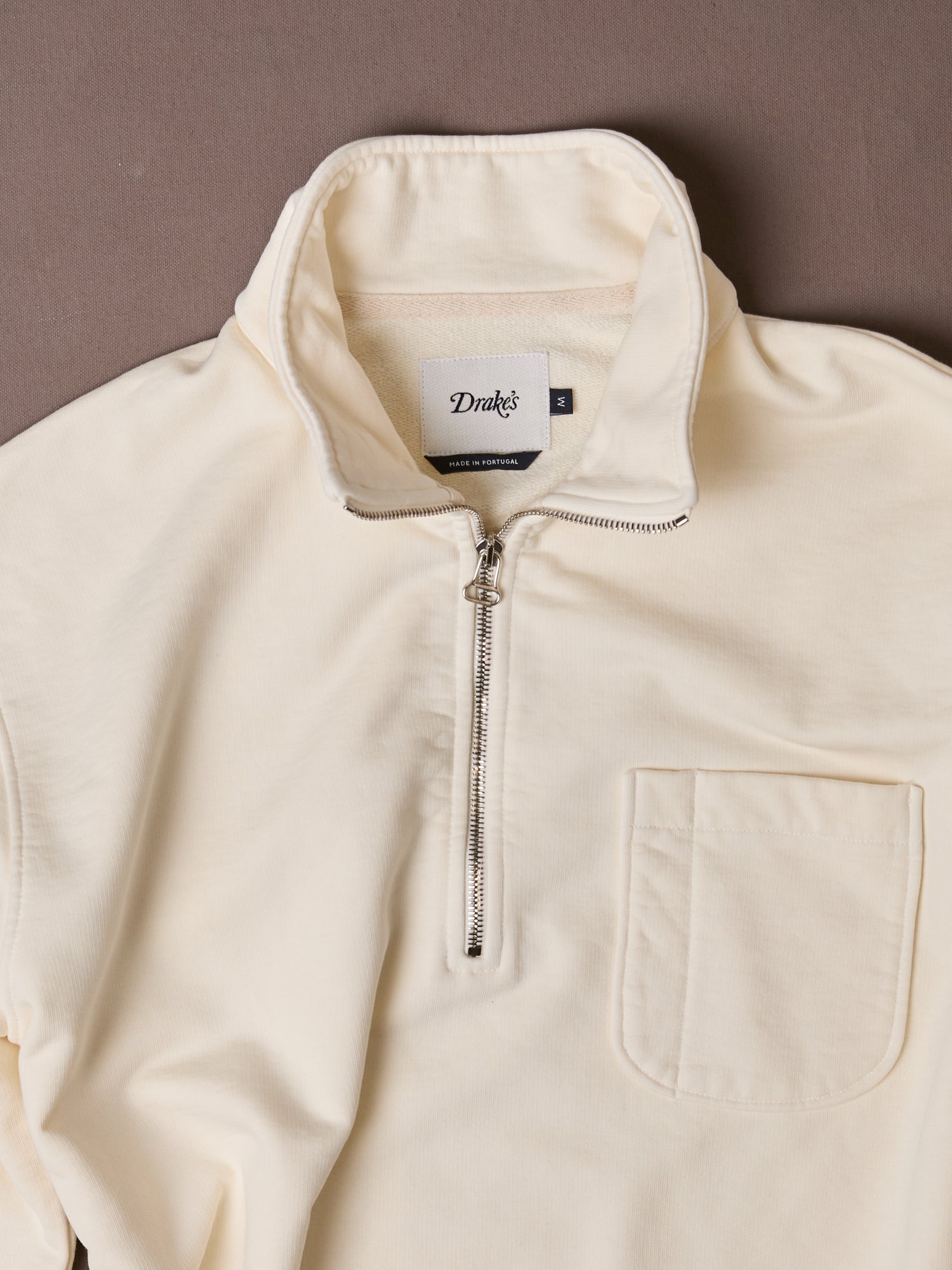 Ecru Cotton Quarter Zip Collared Drawstring Sweatshirt