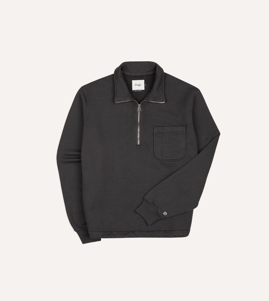 Grey Cotton Quarter Zip Collared Drawstring Sweatshirt
