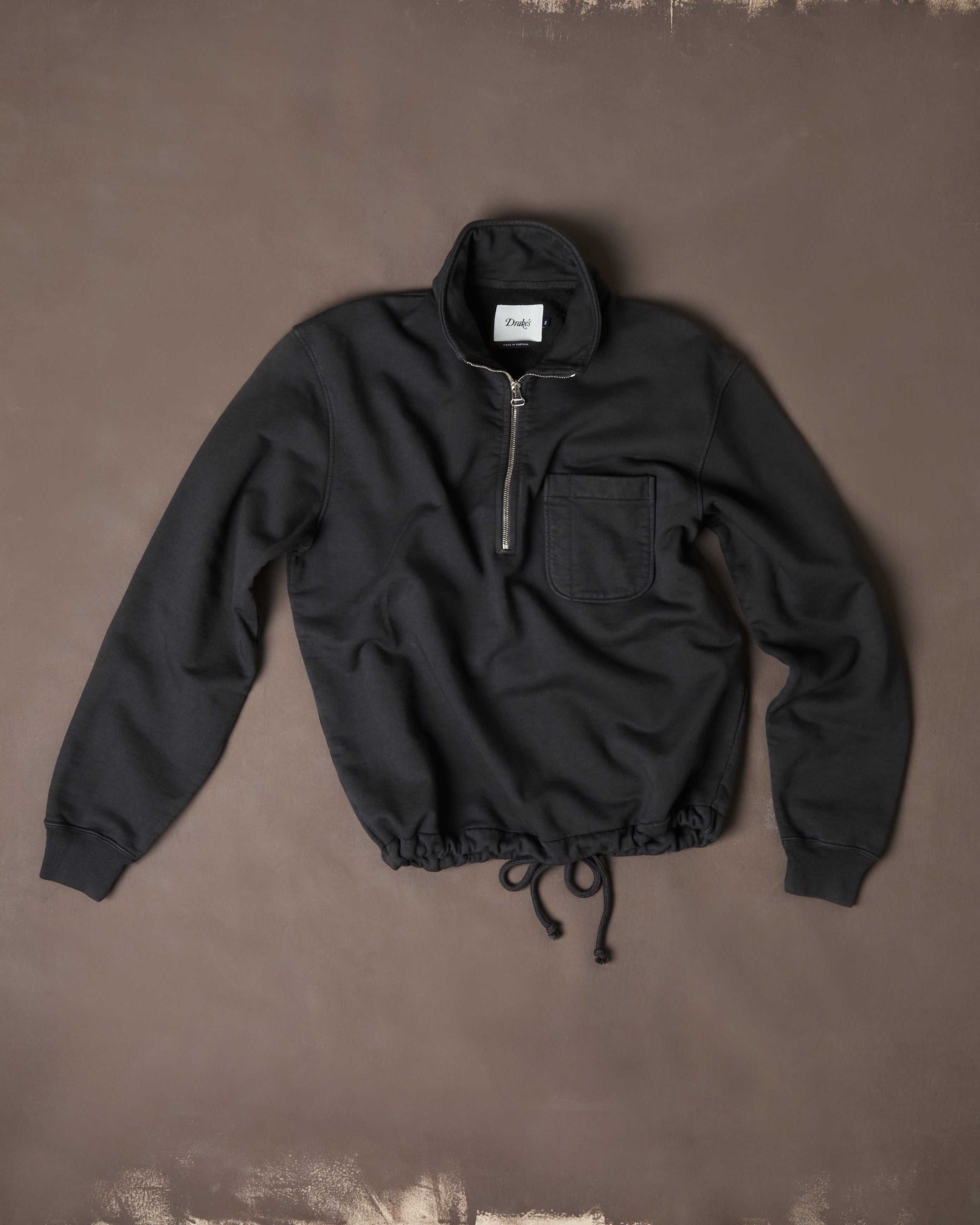 Grey Cotton Quarter Zip Collared Drawstring Sweatshirt