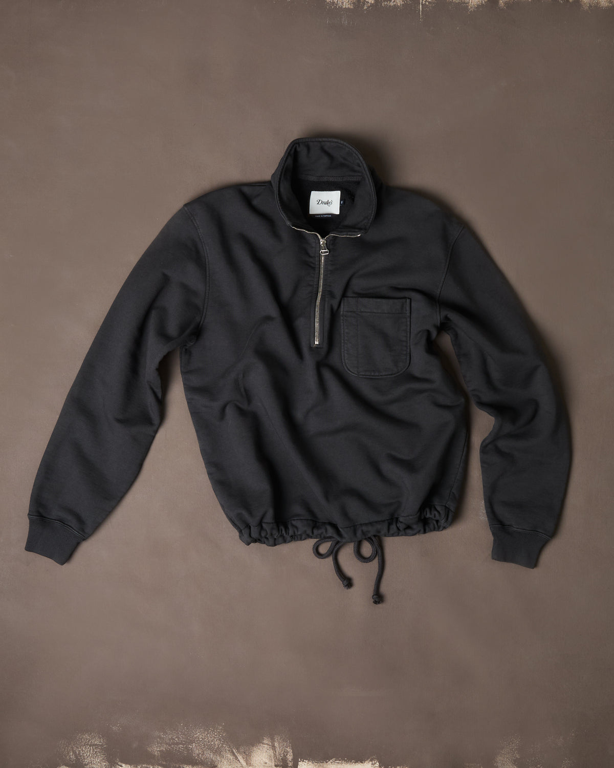 Grey Cotton Quarter Zip Collared Drawstring Sweatshirt