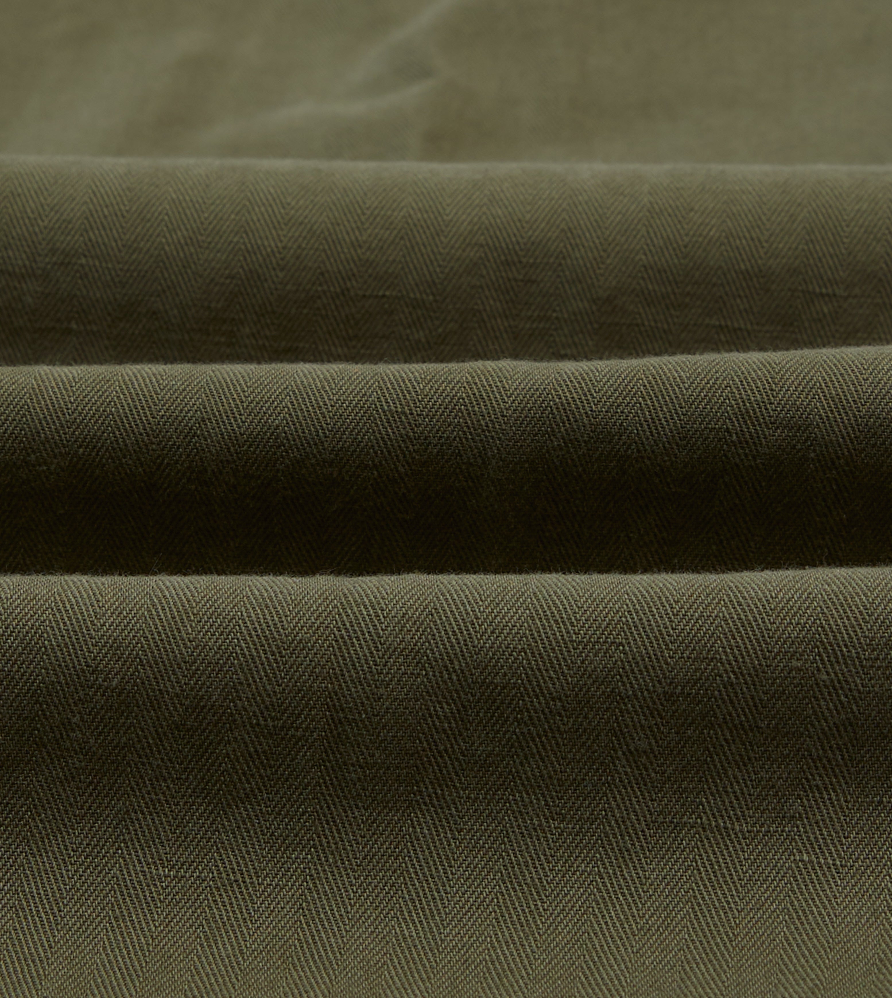 Olive Cotton-Linen Herringbone Fatigue Trouser
