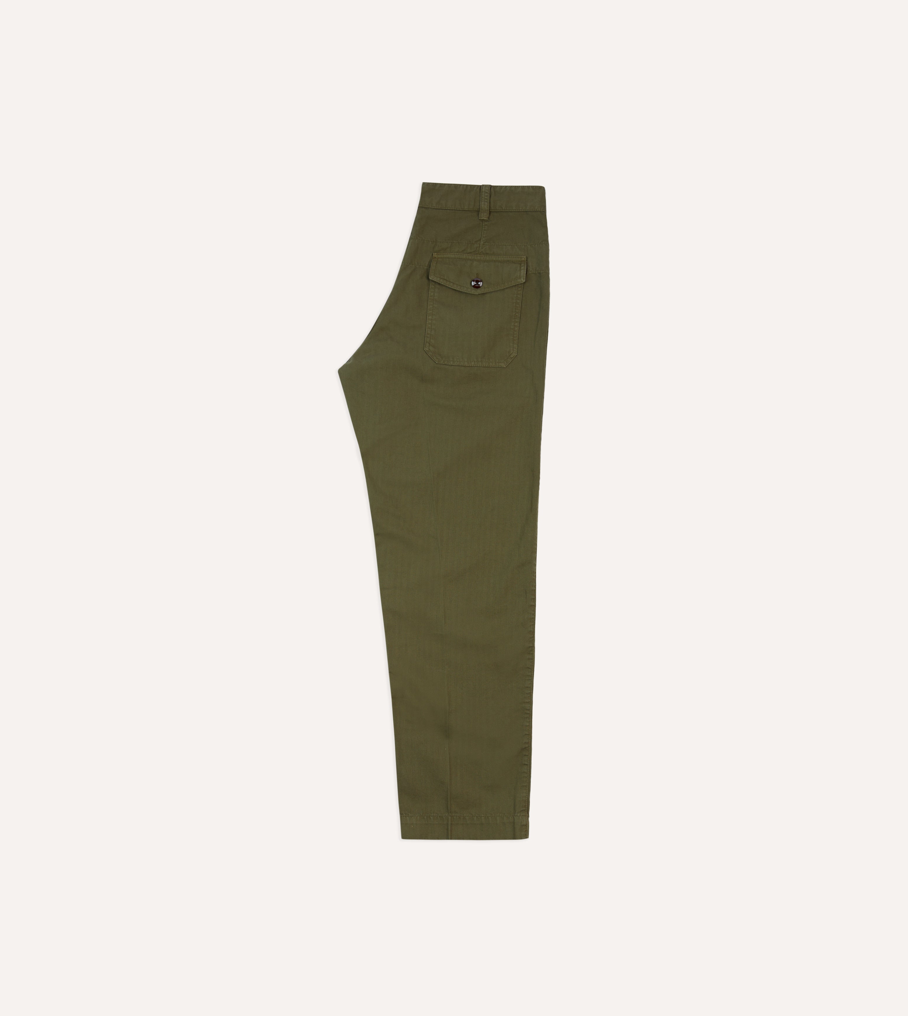 Olive Cotton-Linen Herringbone Fatigue Trouser