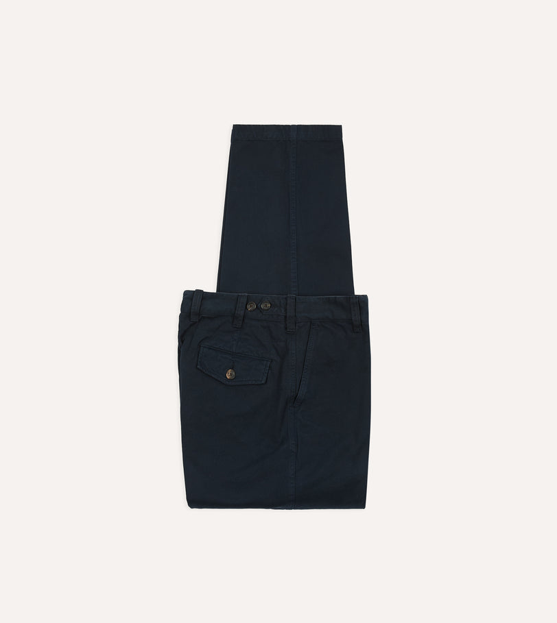 Navy Textured Cotton Flat Front Chino