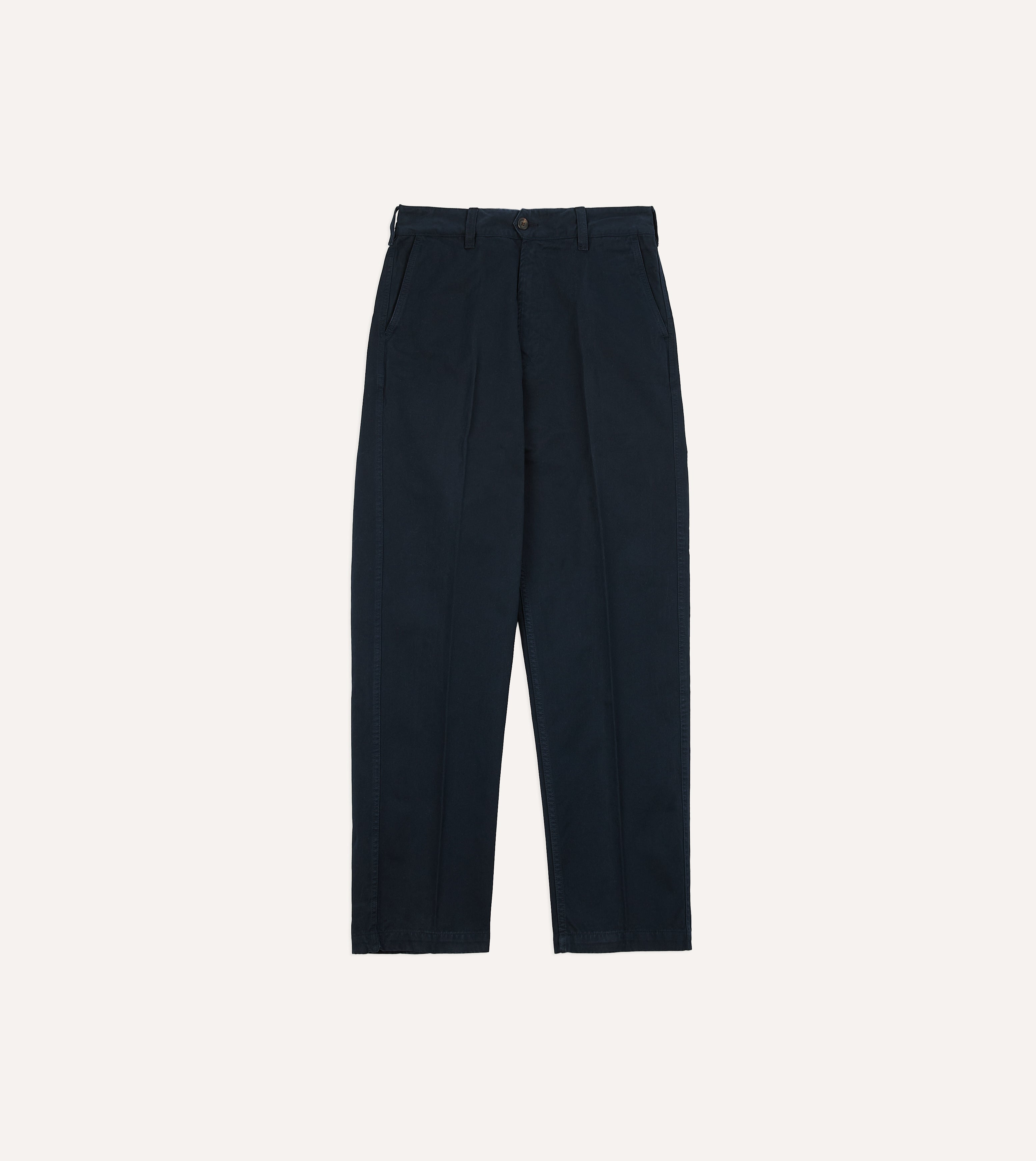 Navy Heavy Cotton Flat Front Chino – Drakes US