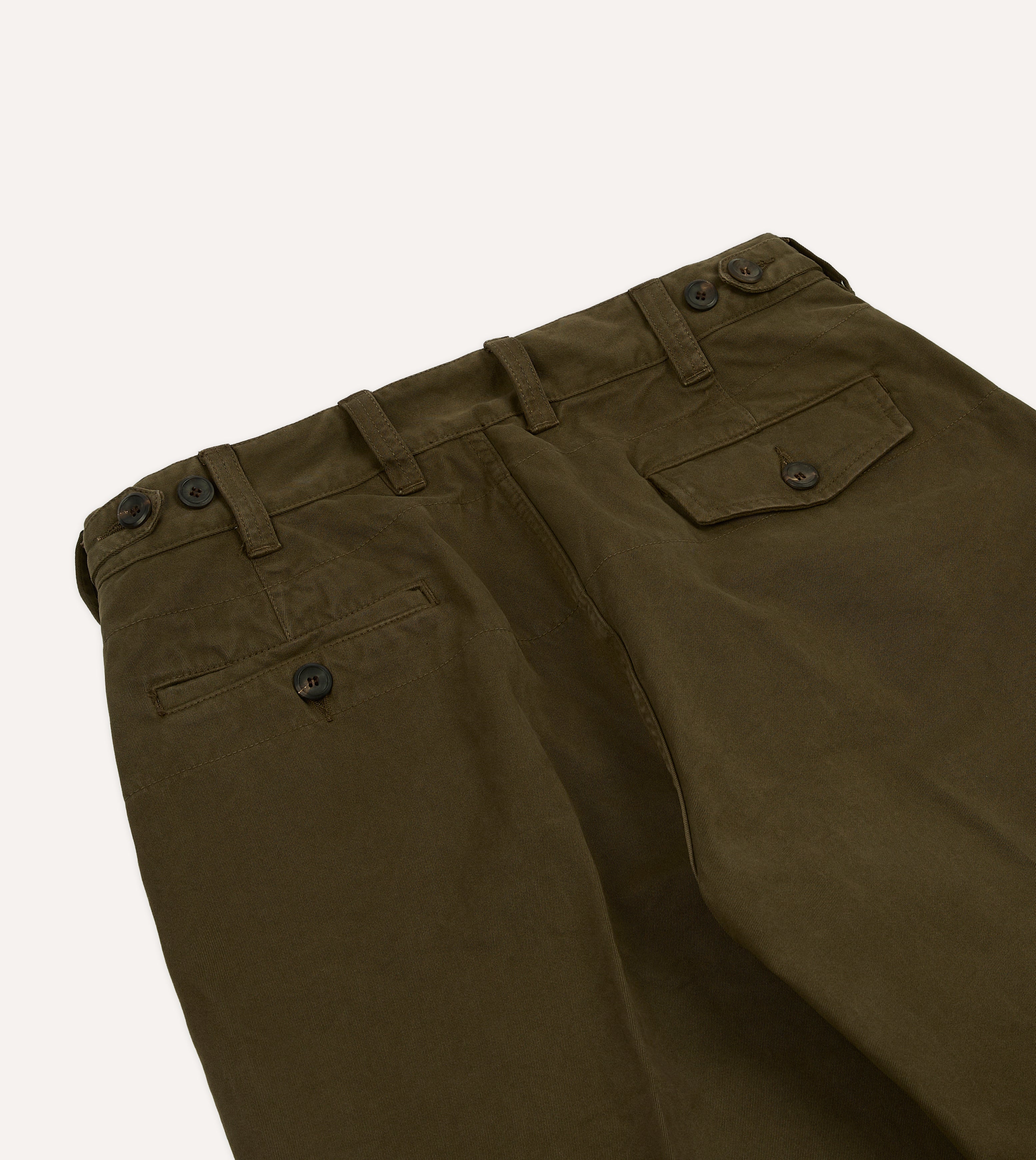 Olive Heavy Cotton Flat Front Chino – Drakes US