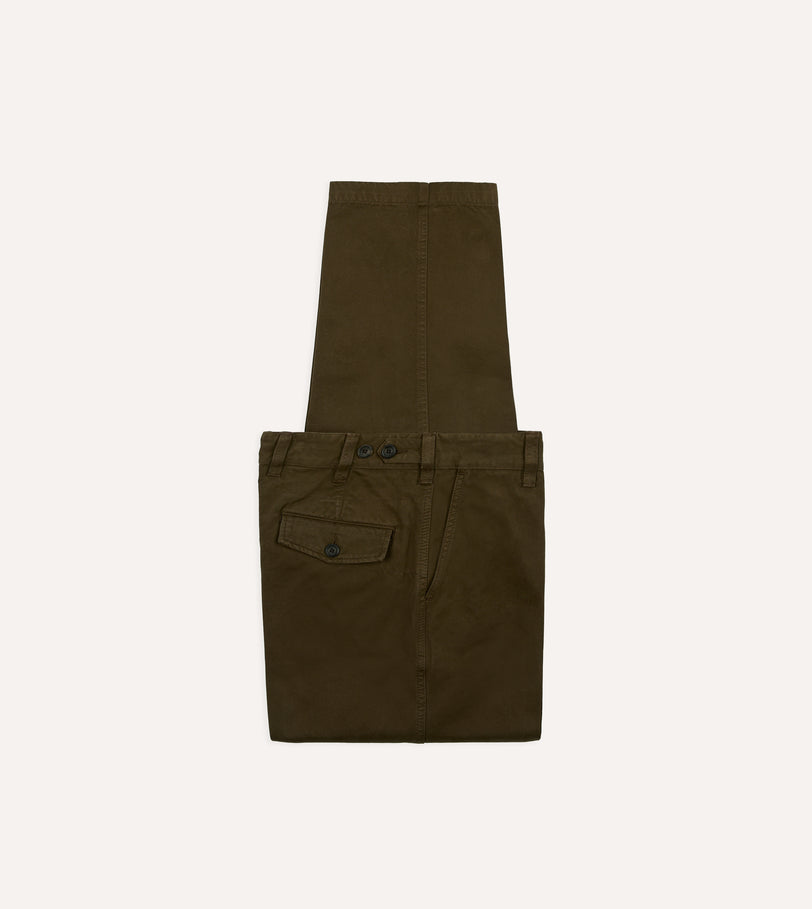 Brown Textured Cotton Flat Front Chino