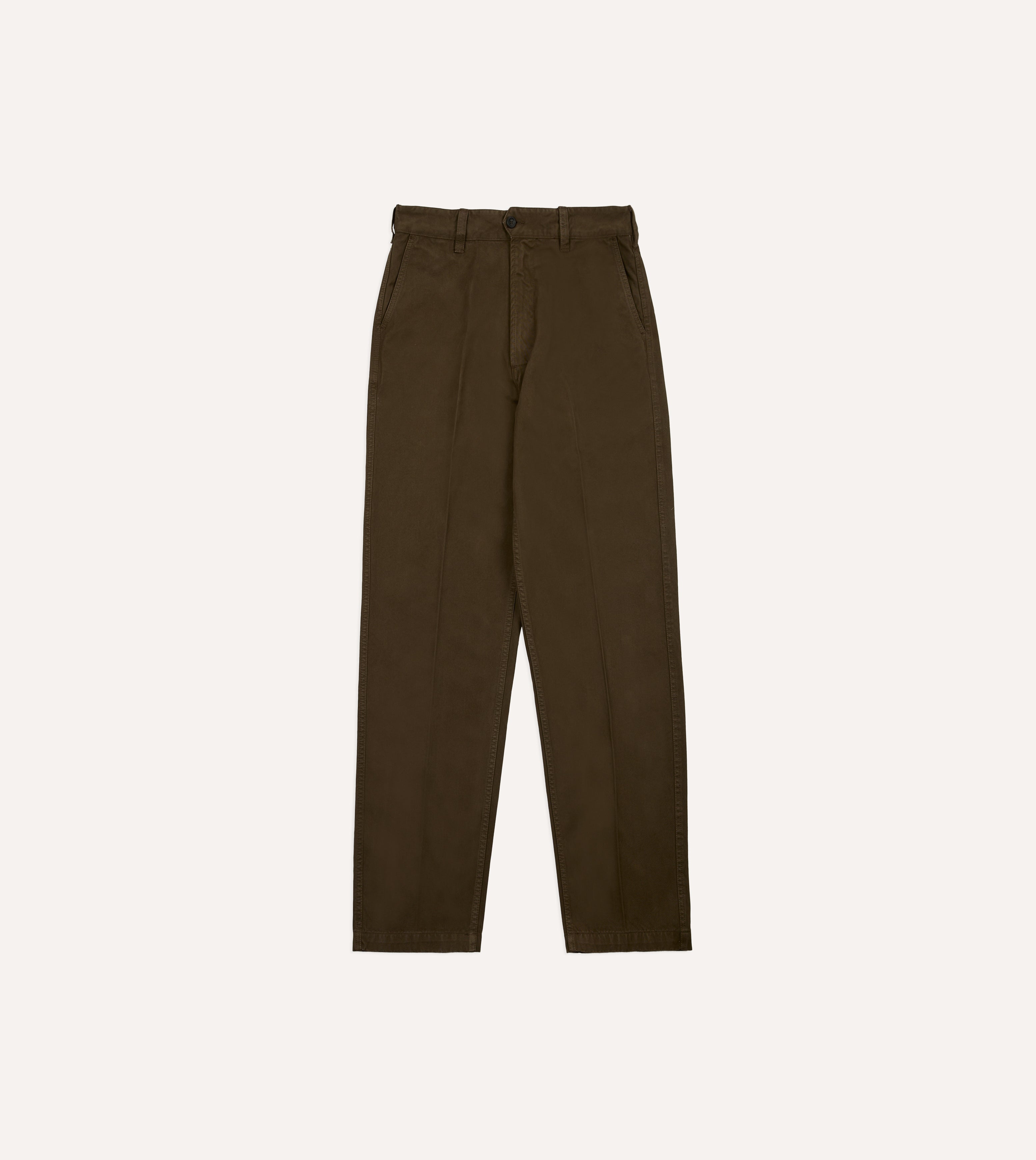 Brown Heavy Cotton Flat Front Chino – Drakes US