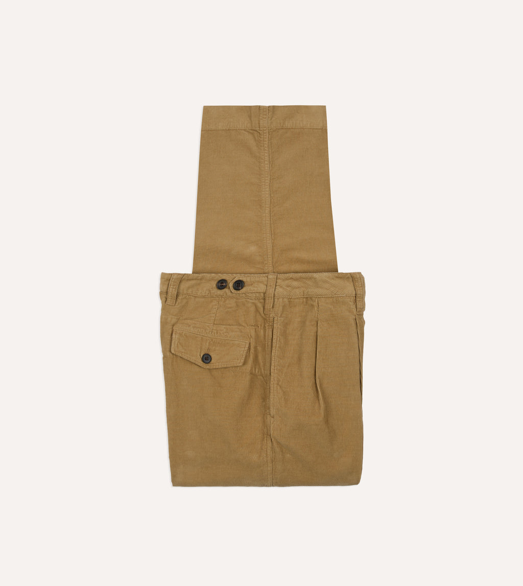 Sand Cotton Corduroy Wide Leg Double Pleat Chino – Drakes US