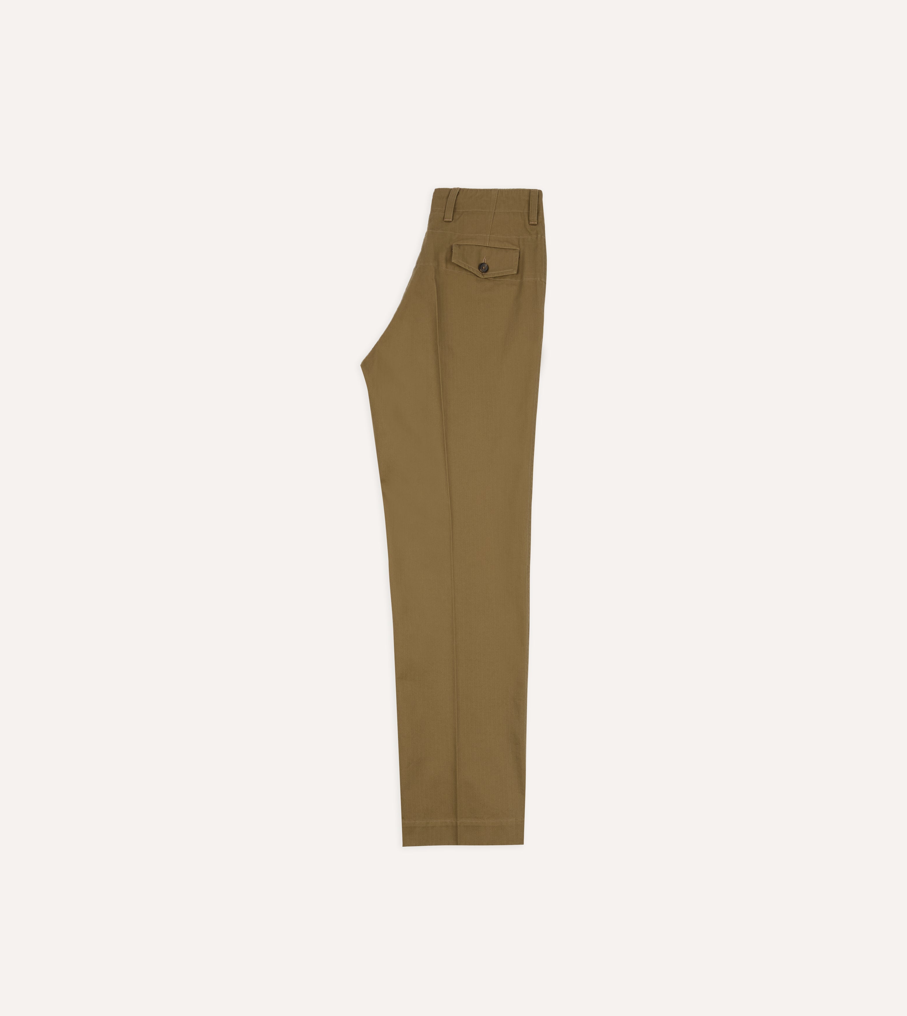 Khaki Herringbone Cotton Wide Leg Flat Front Chino – Drakes US