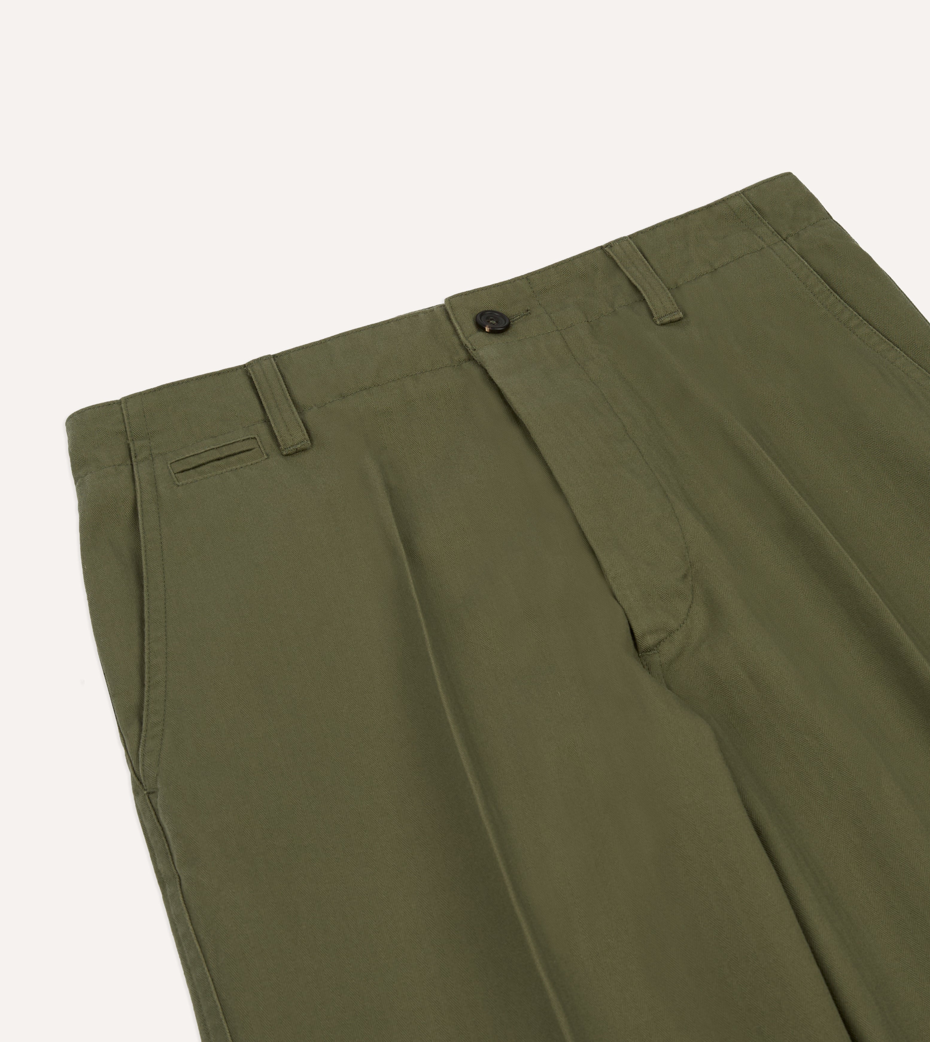 Green Herringbone Cotton Wide Leg Flat Front Chino – Drakes US