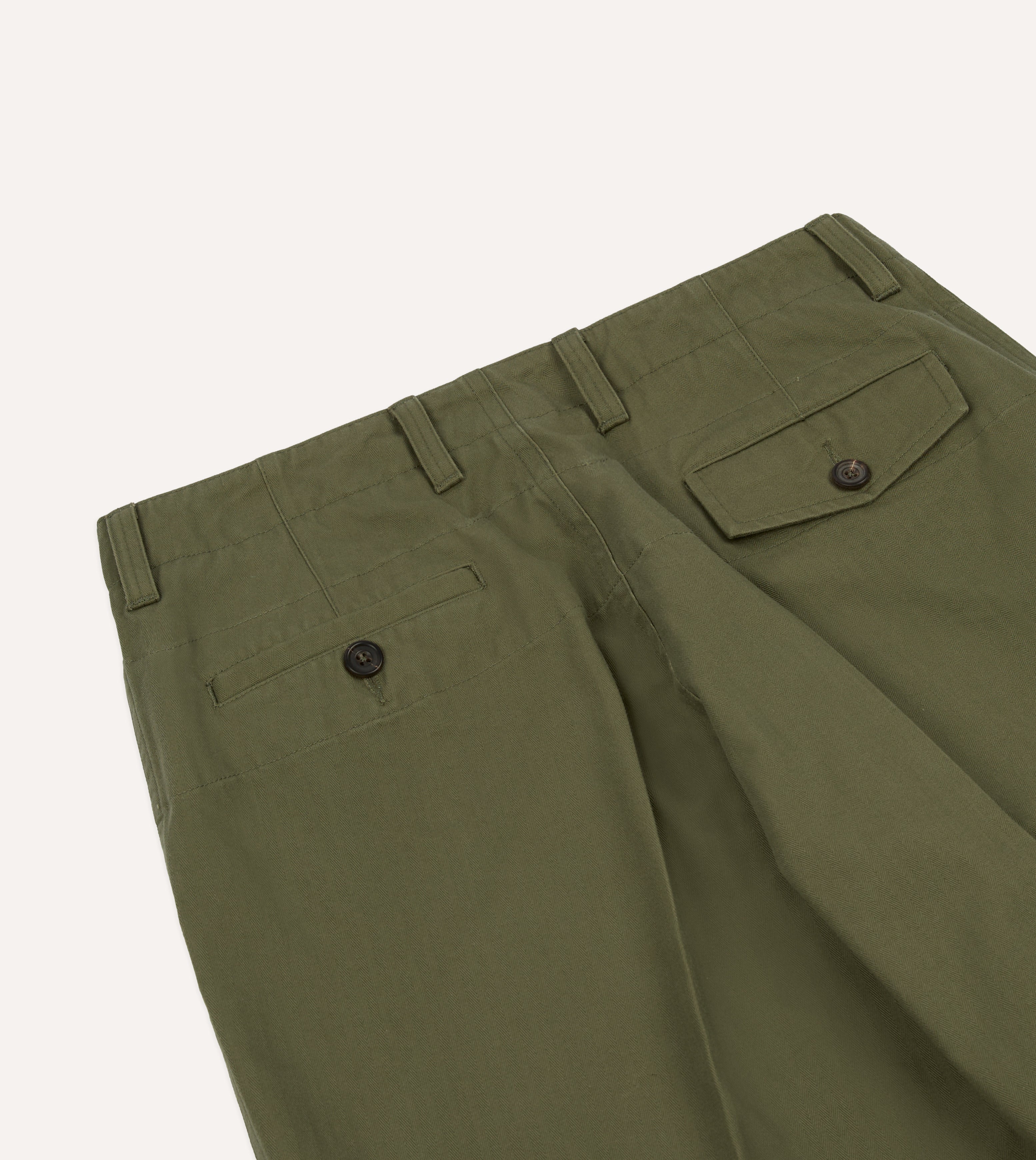 Green Herringbone Cotton Wide Leg Flat Front Chino – Drakes US