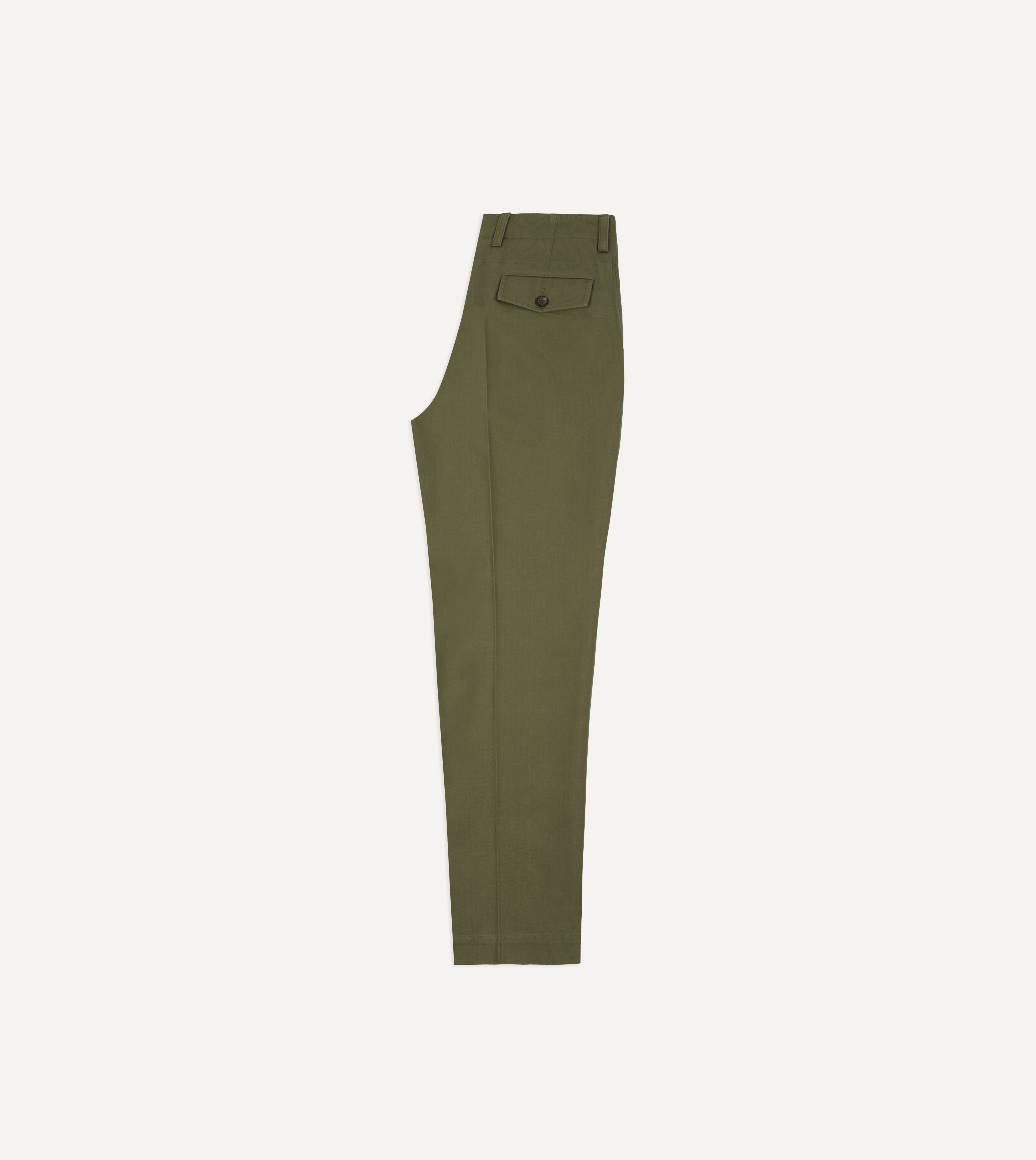 Green Herringbone Cotton Wide Leg Flat Front Chino – Drakes US