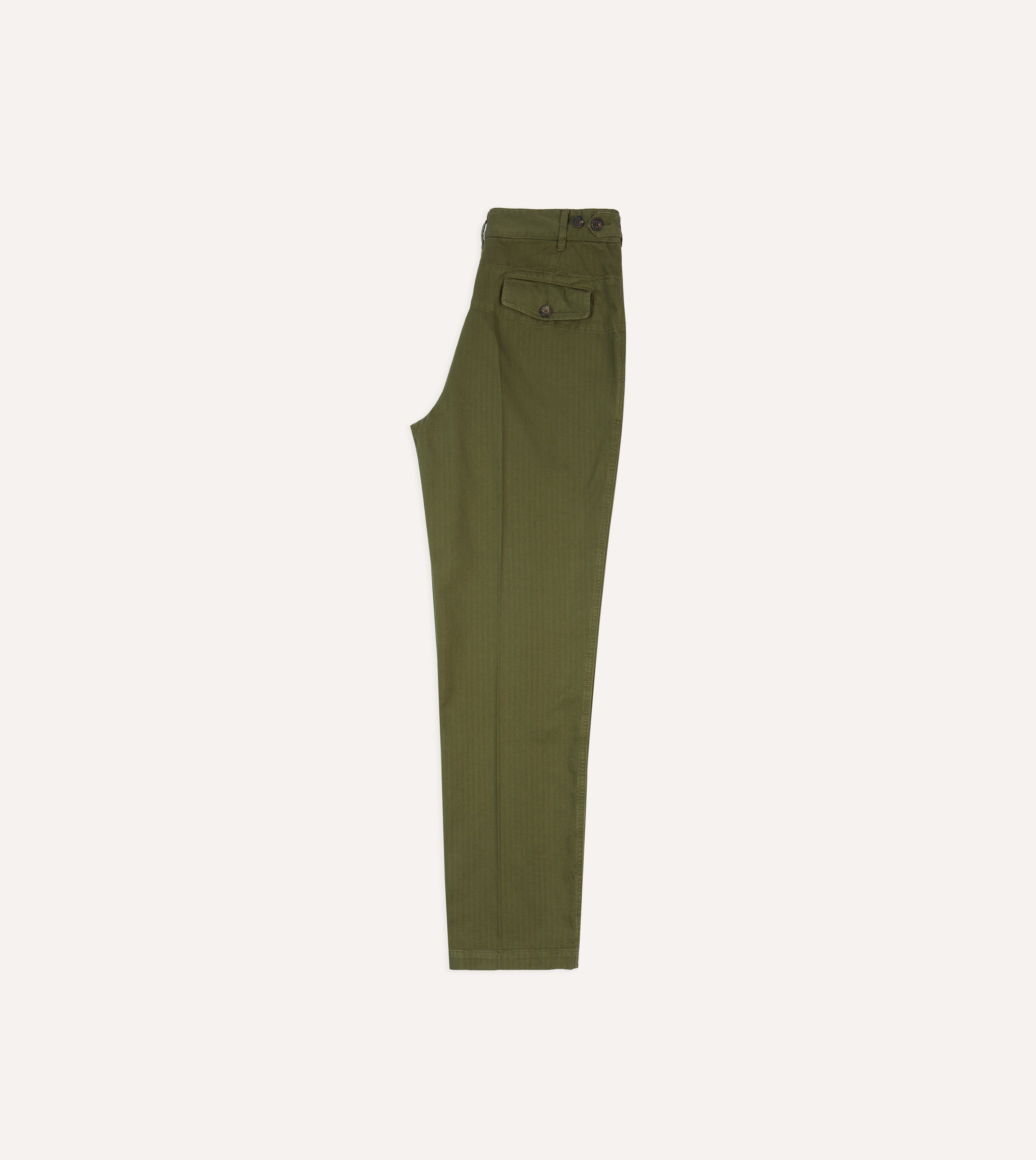 Olive Herringbone Cotton Games Trousers – Drakes US