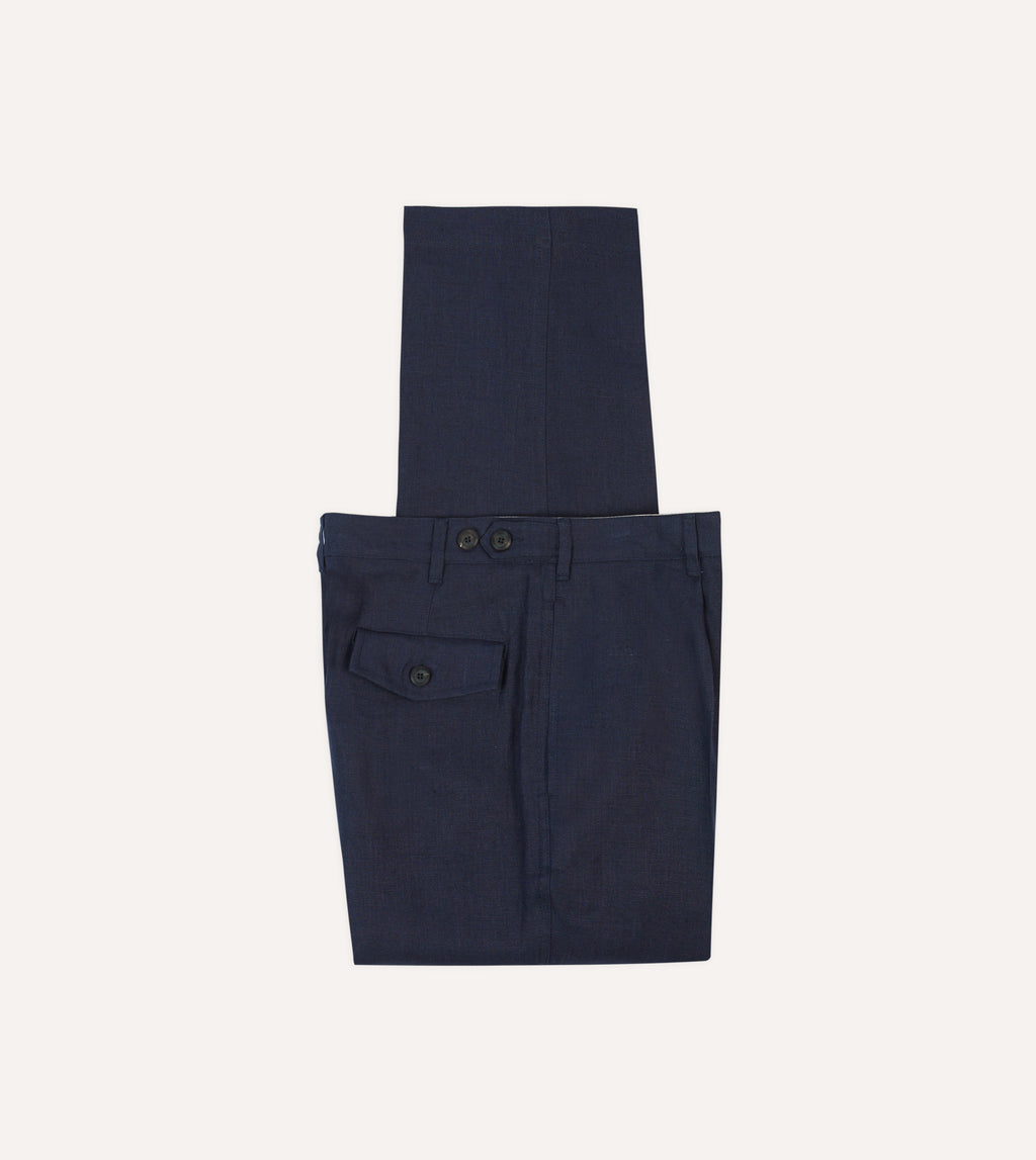 Navy Antique Linen Games Trousers – Drakes US