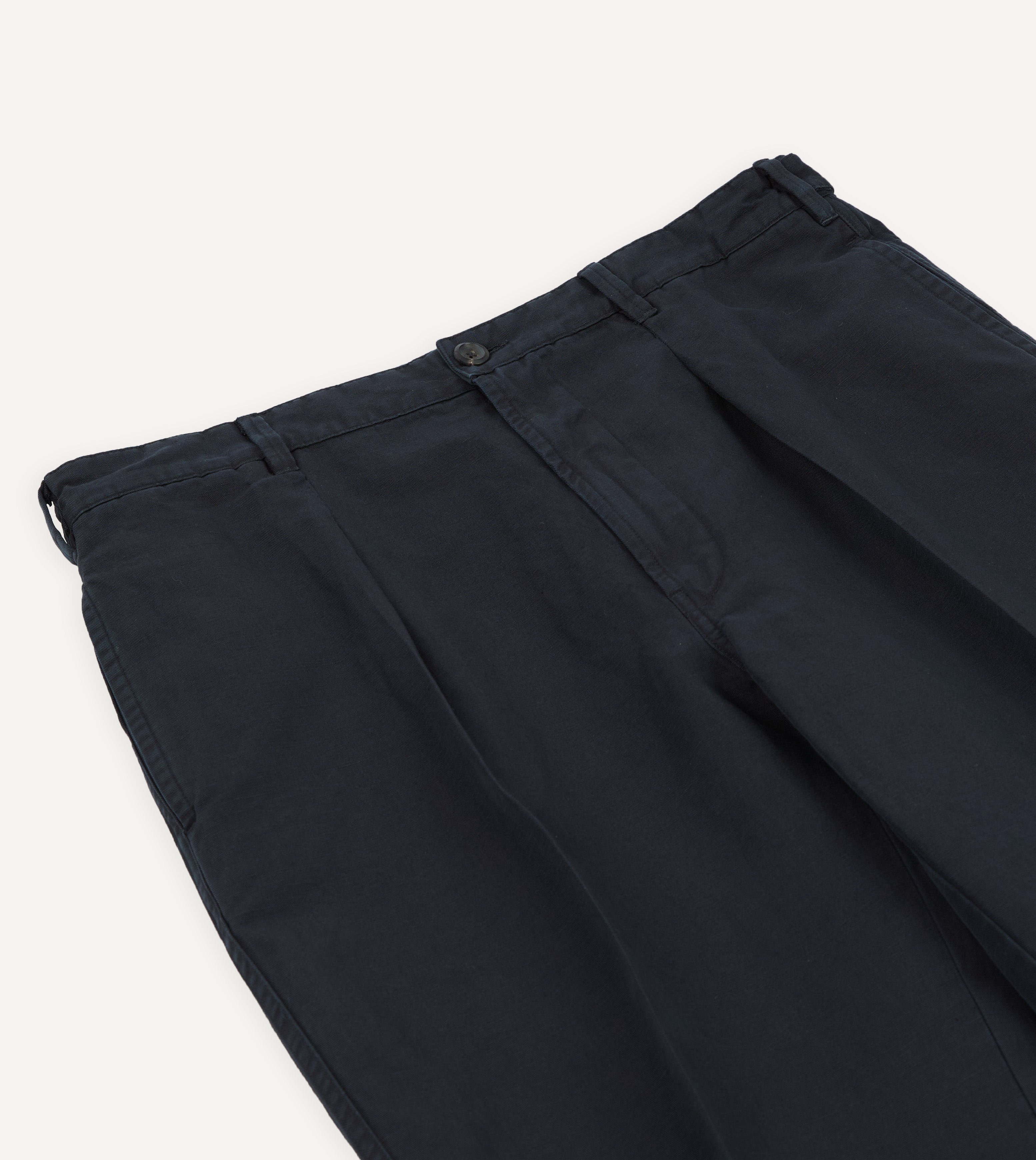 Navy Cotton-Linen Games Trouser – Drakes US