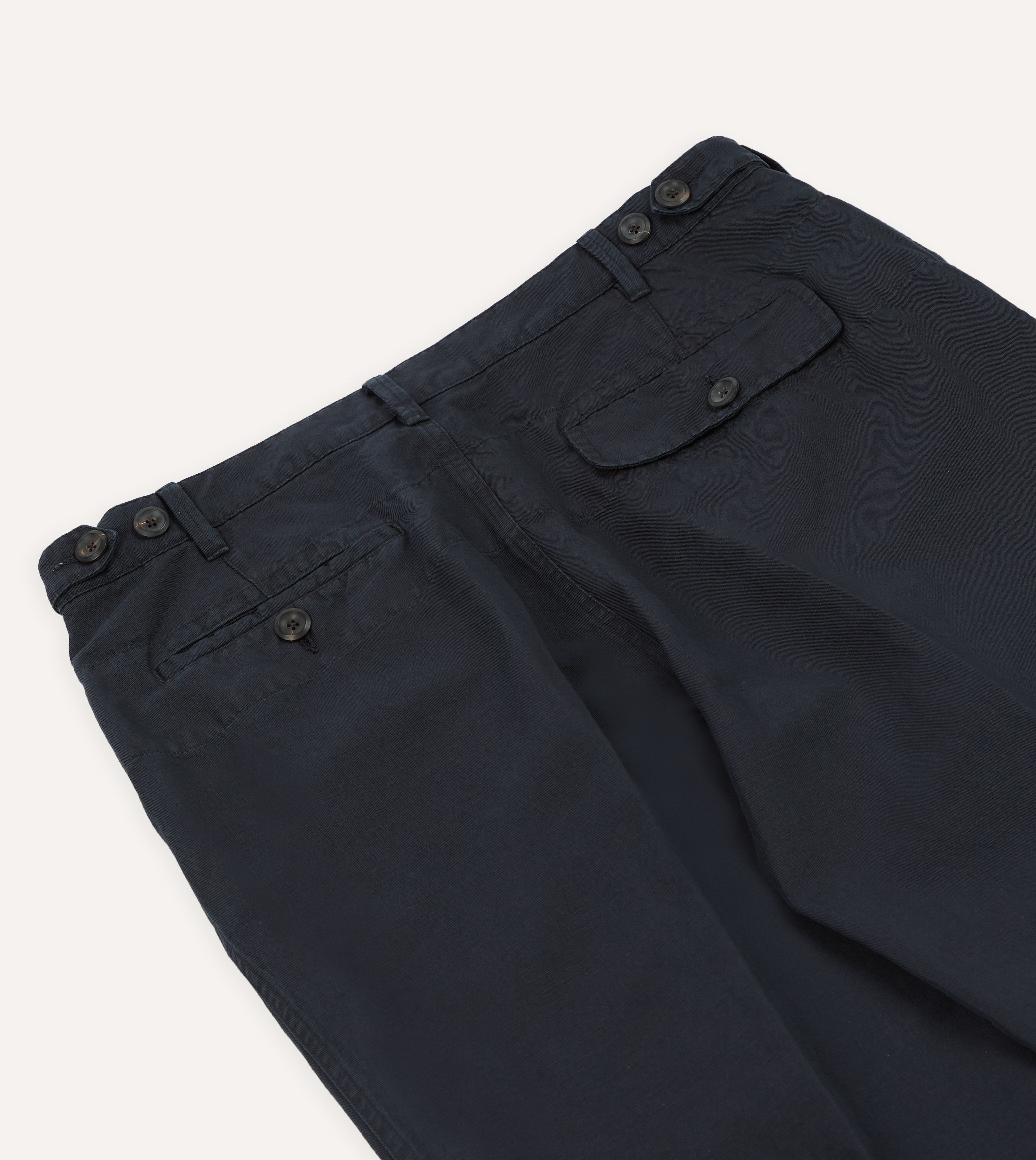 Navy Cotton-Linen Games Trouser – Drakes US